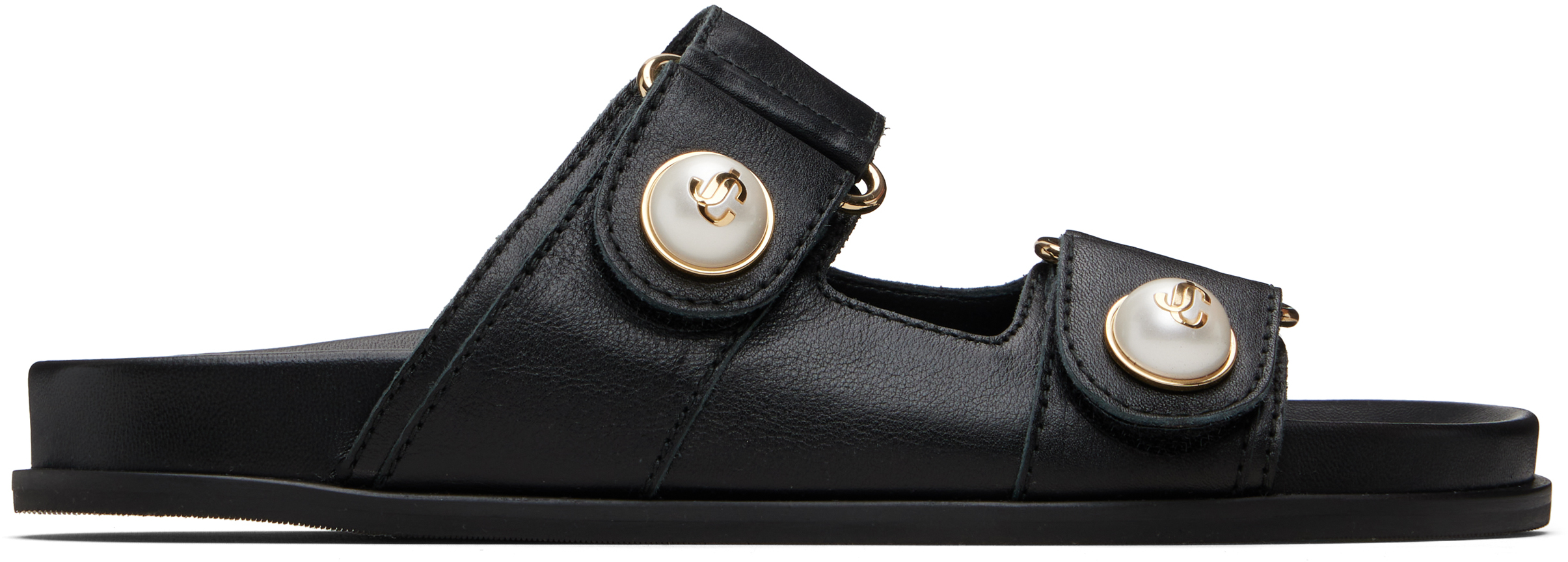 Jimmy Choo Double Strap Embellished Buttons Sandals In Black