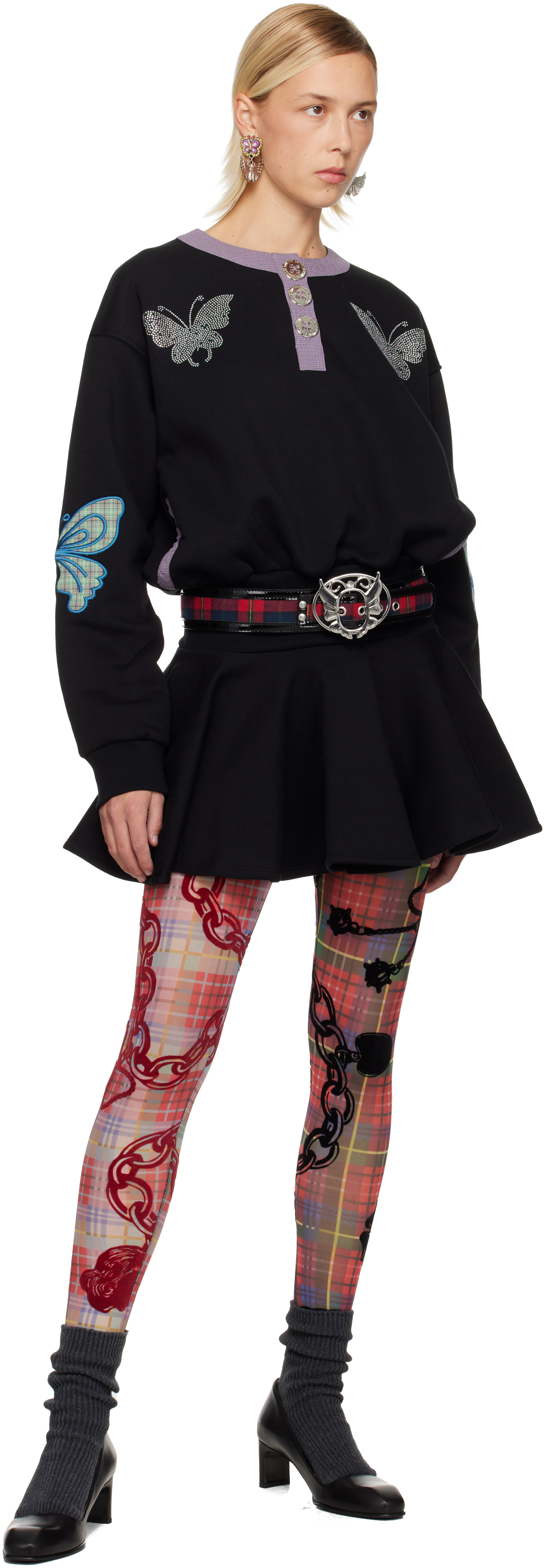 Chopova Lowena Black & Red Tartan Belt In Animal Print