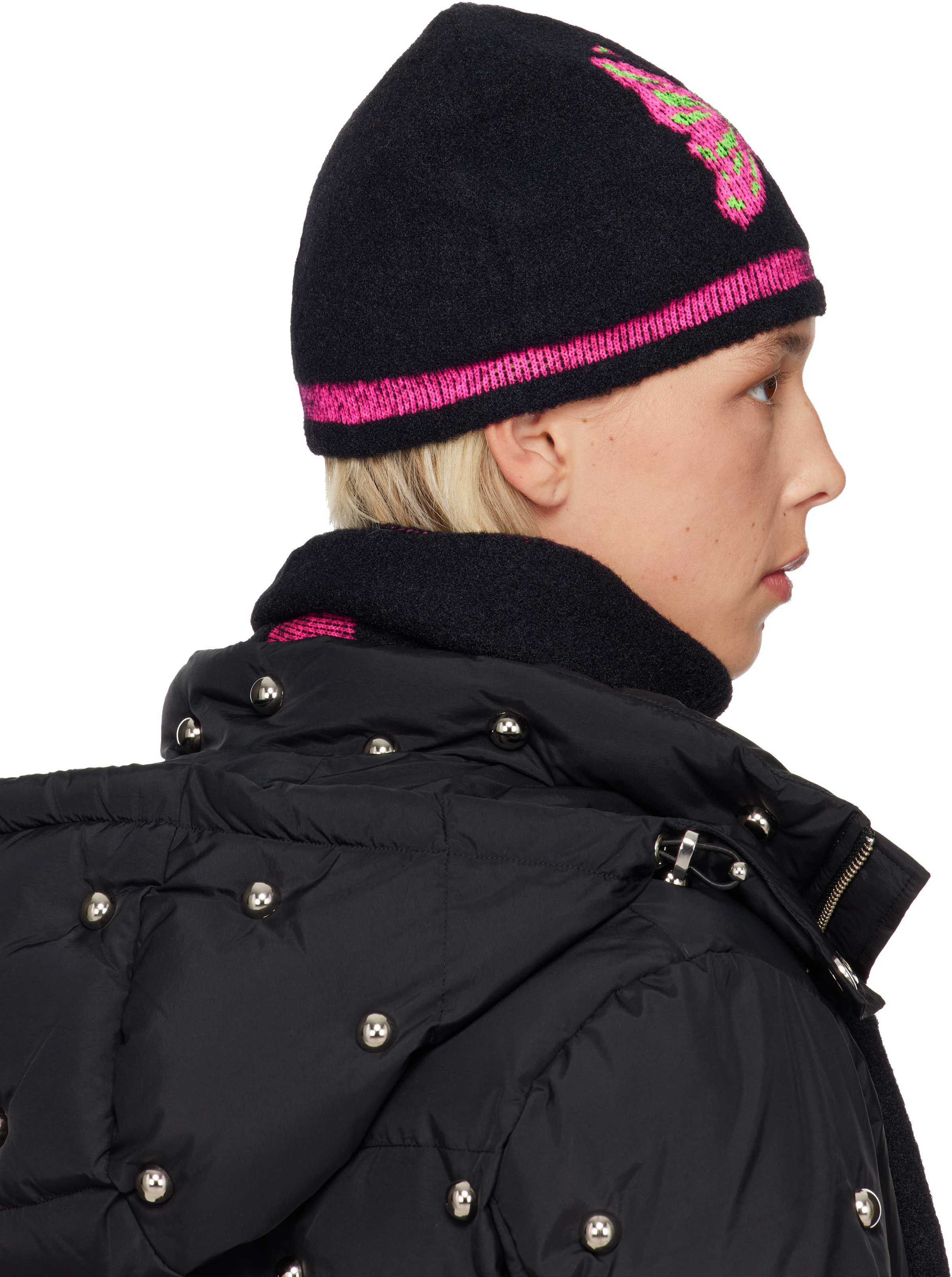Chopova Lowena Black & Pink Cyber Butterfly Beanie In Black