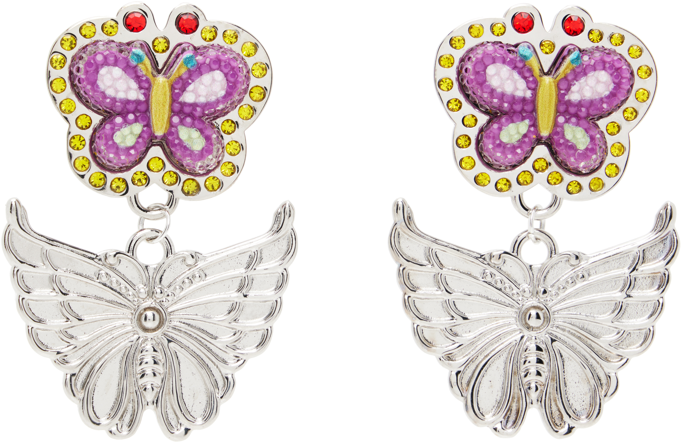 Chopova Lowena Stacked Butterfly Drop Earrings In Metallic