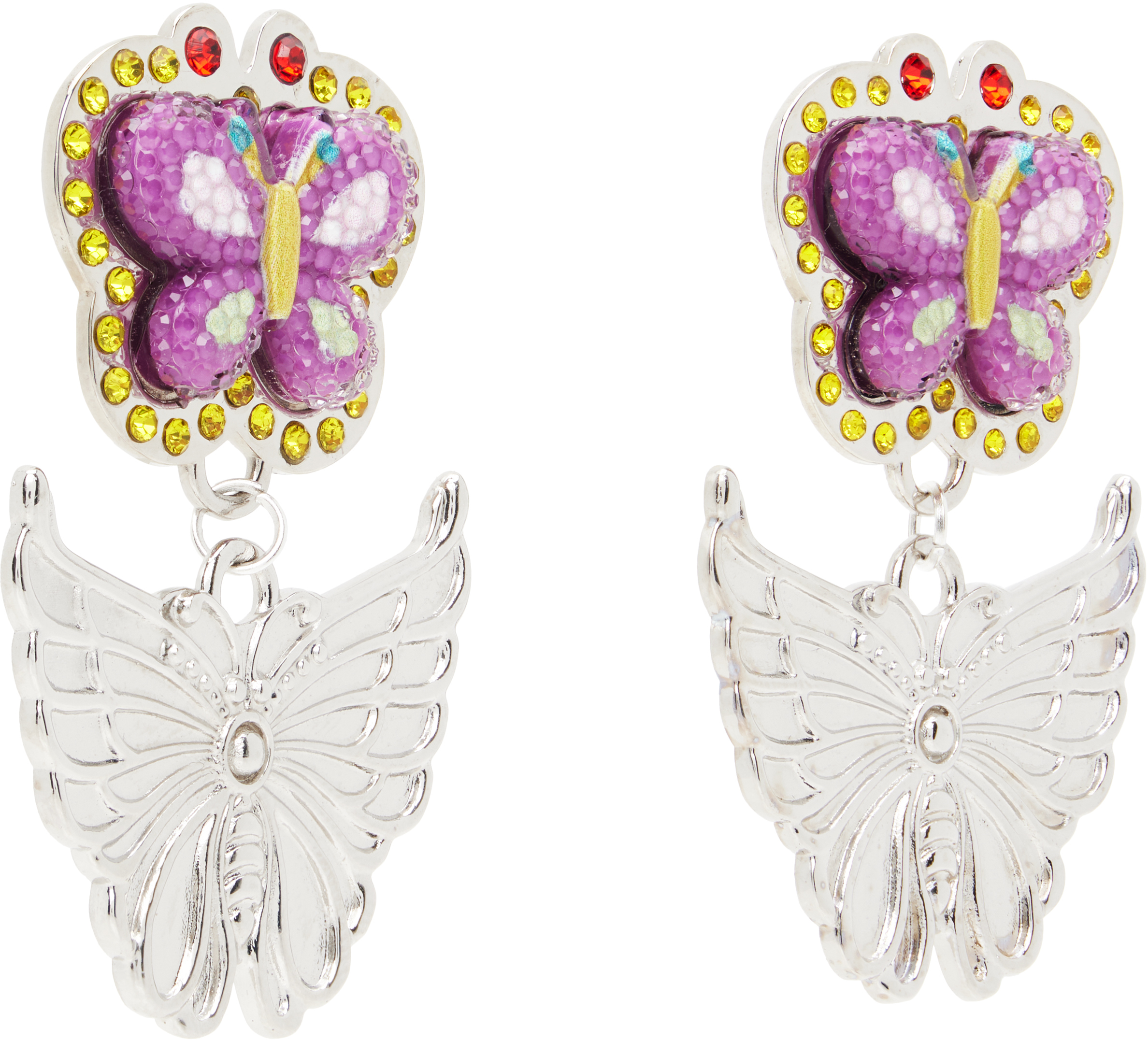 Chopova Lowena Stacked Butterfly Drop Earrings In Metallic