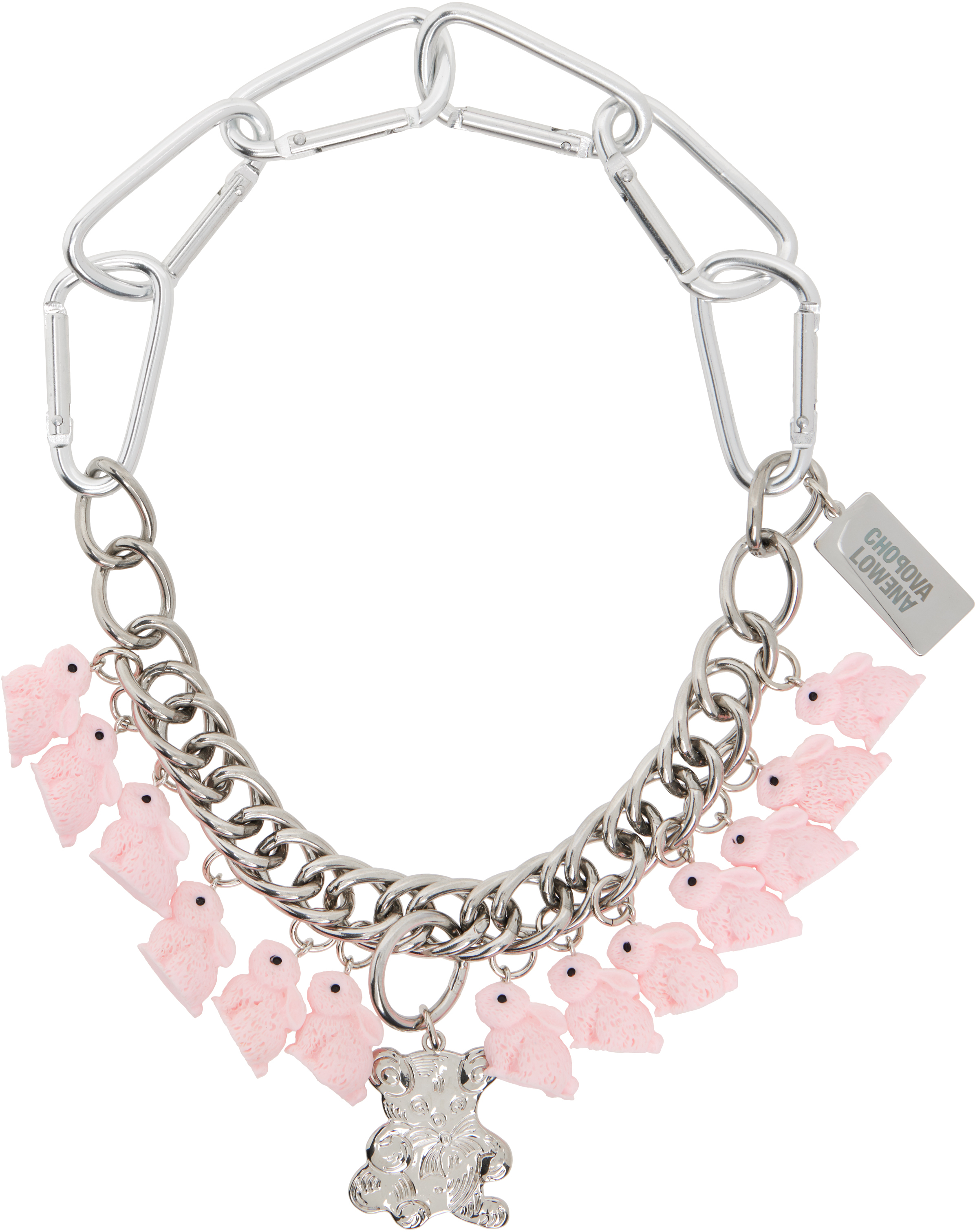 Chopova Lowena Bun Bear Carabiner Necklace In Metallic