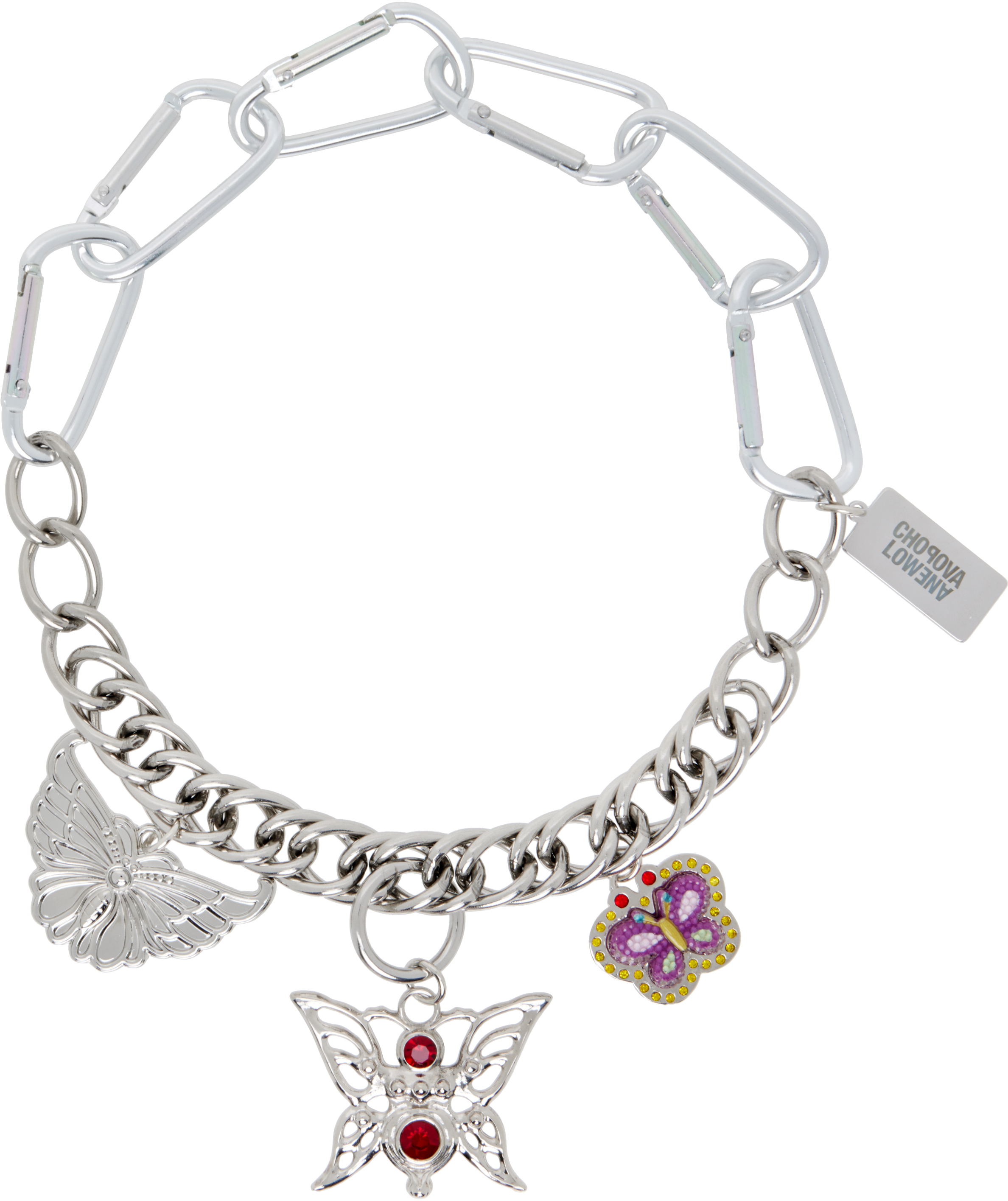 Chopova Lowena Three Butterflies Carabiner Necklace In Metallic