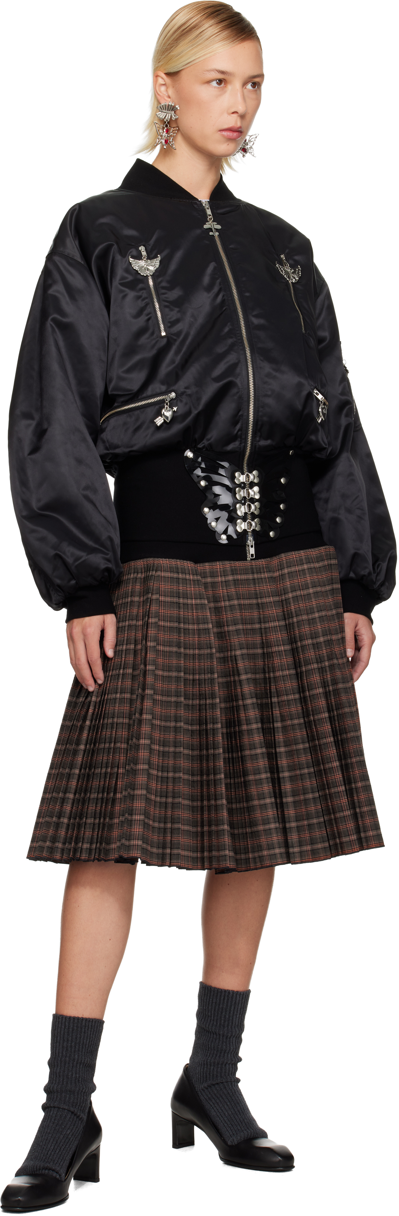 Chopova Lowena Black Glide Bomber Jacket In Animal Print