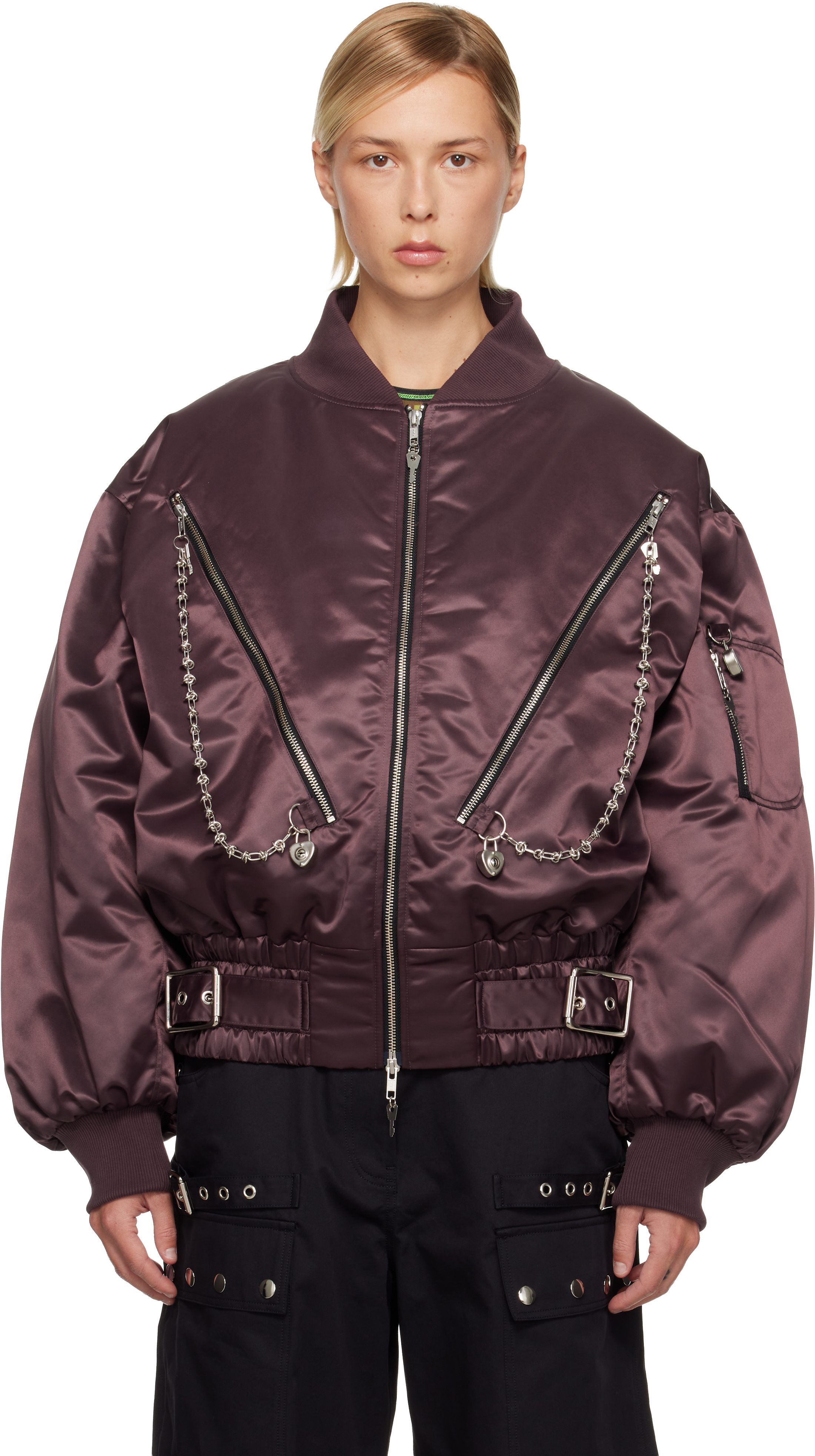 Chopova Lowena Brown Helter Bomber Jacket In Burgundy