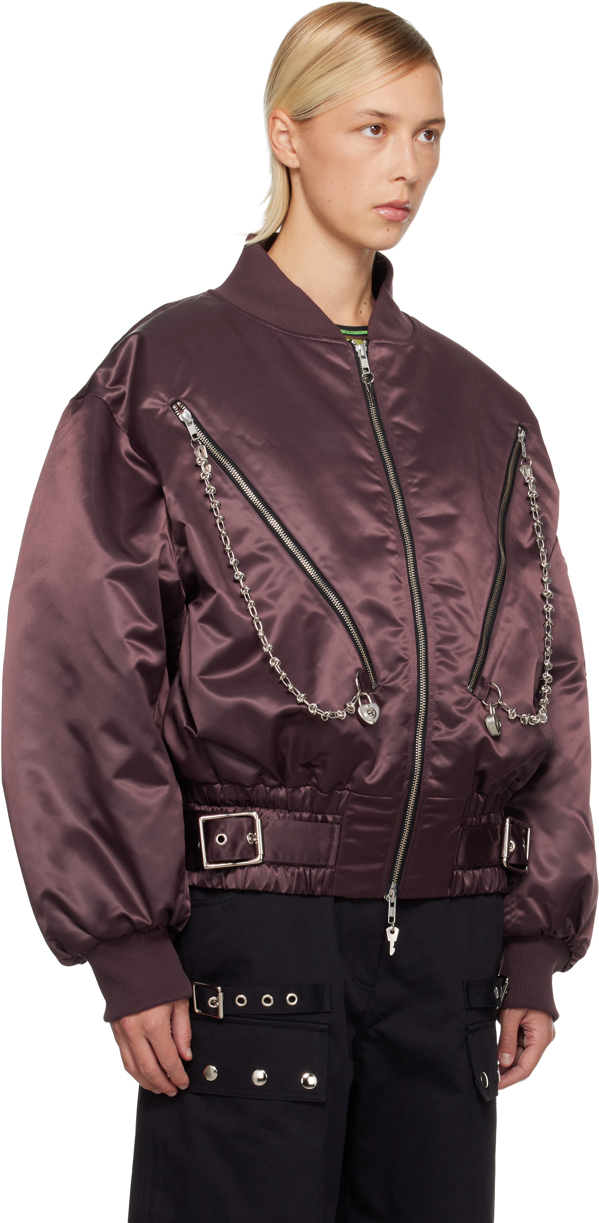Chopova Lowena Brown Helter Bomber Jacket In Burgundy