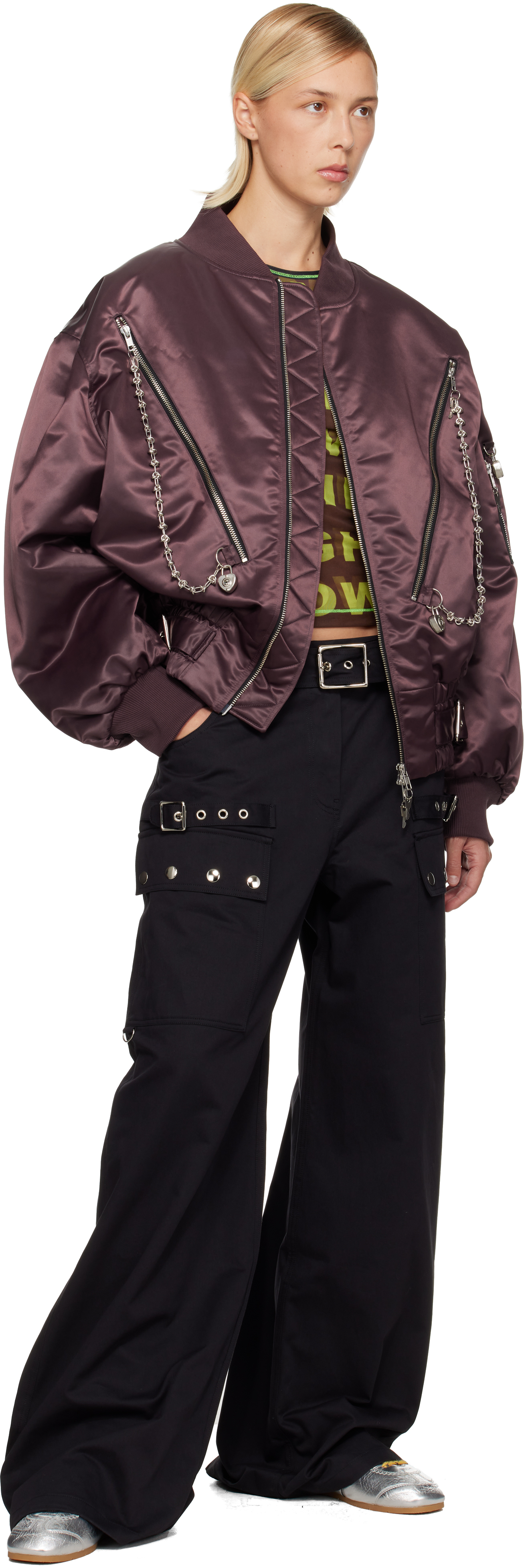 Chopova Lowena Brown Helter Bomber Jacket In Burgundy