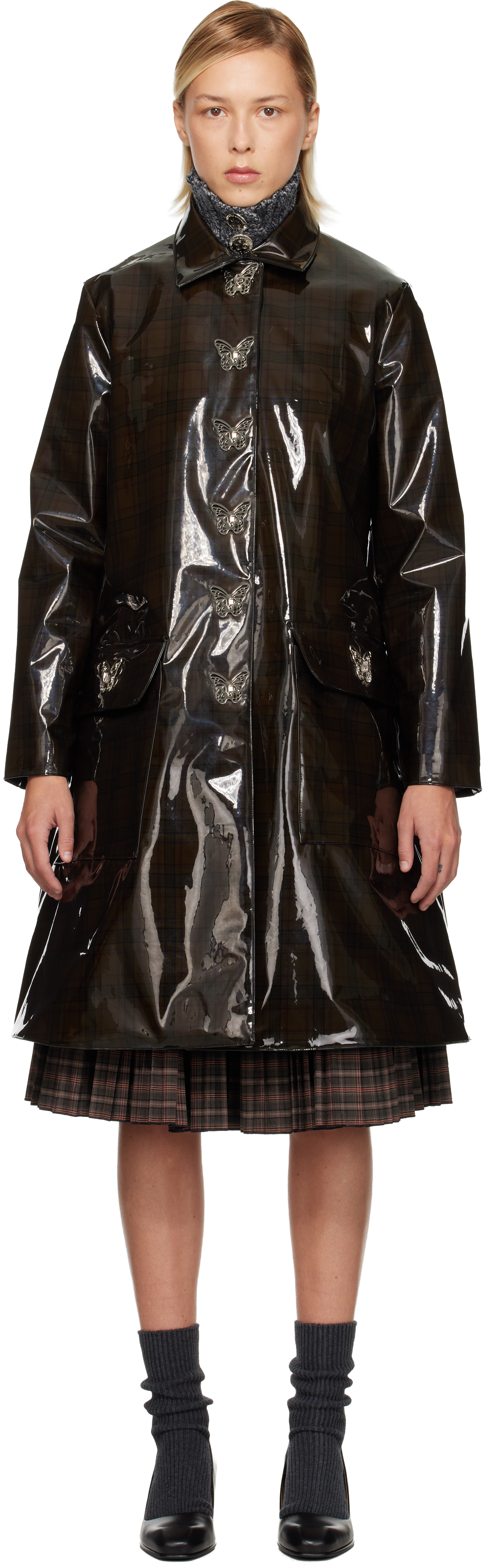 Chopova Lowena Black Squelchy Coat In Brown