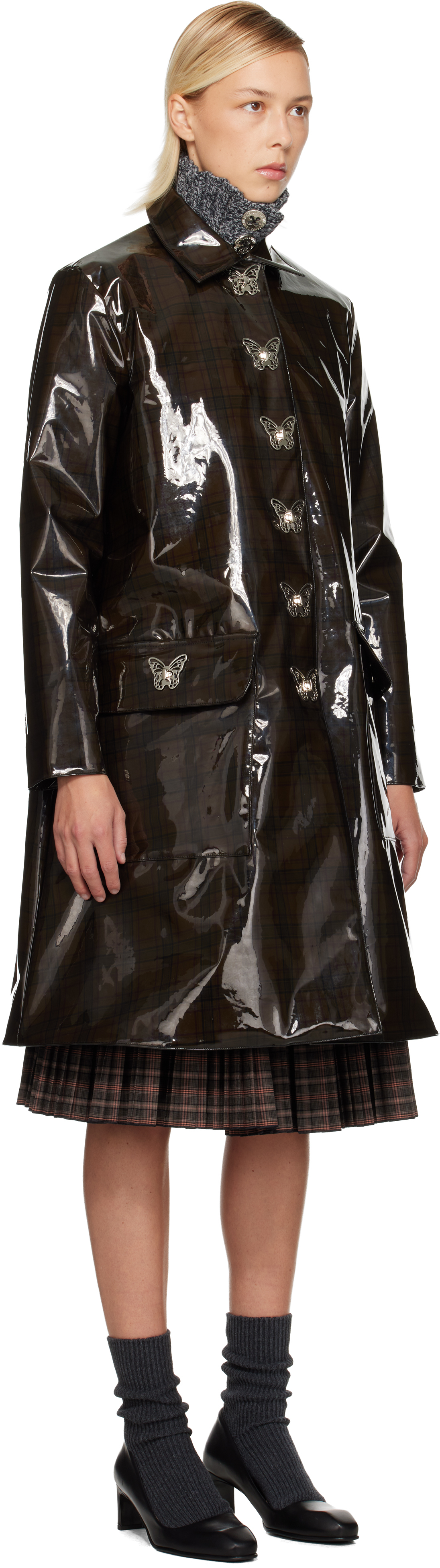 Chopova Lowena Black Squelchy Coat In Brown