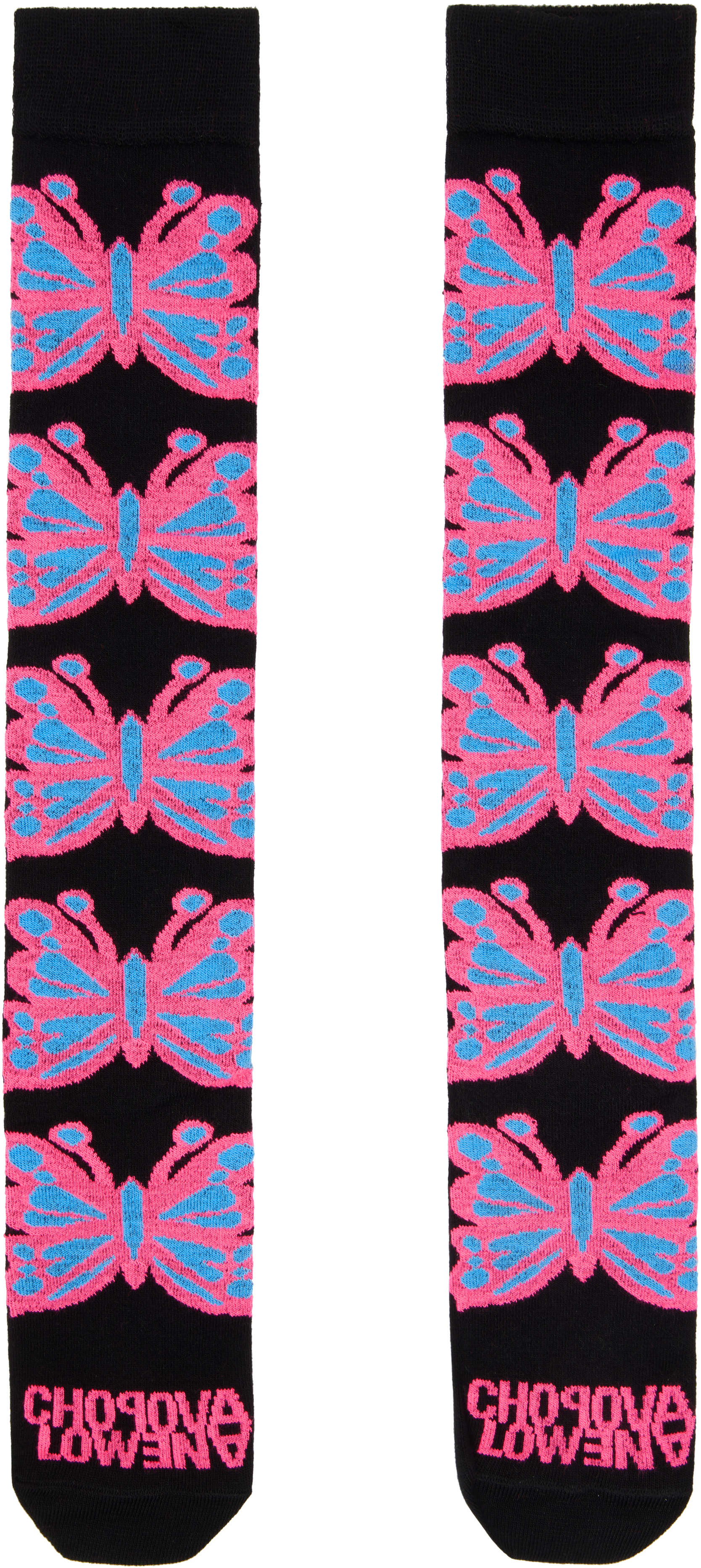 Chopova Lowena Black Butterfly Long Socks In Multi