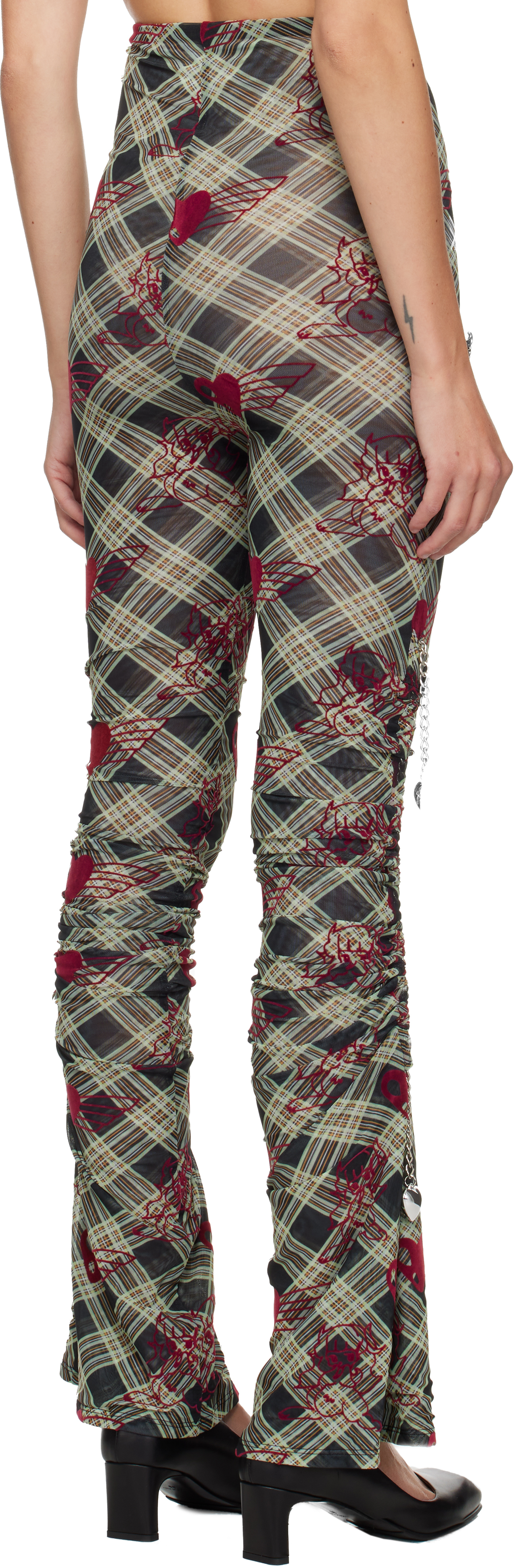 Chopova Lowena Sonicscape Plaid Flocked Mesh Leggings In Multi