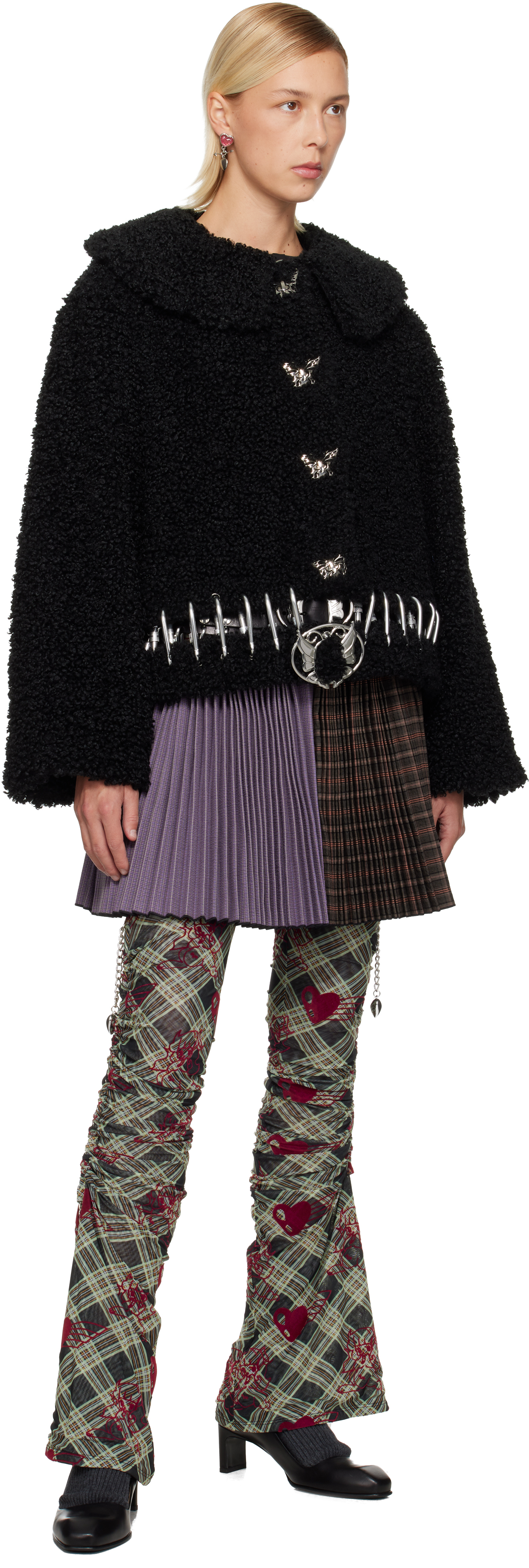 Chopova Lowena Sonicscape Plaid Flocked Mesh Leggings In Multi