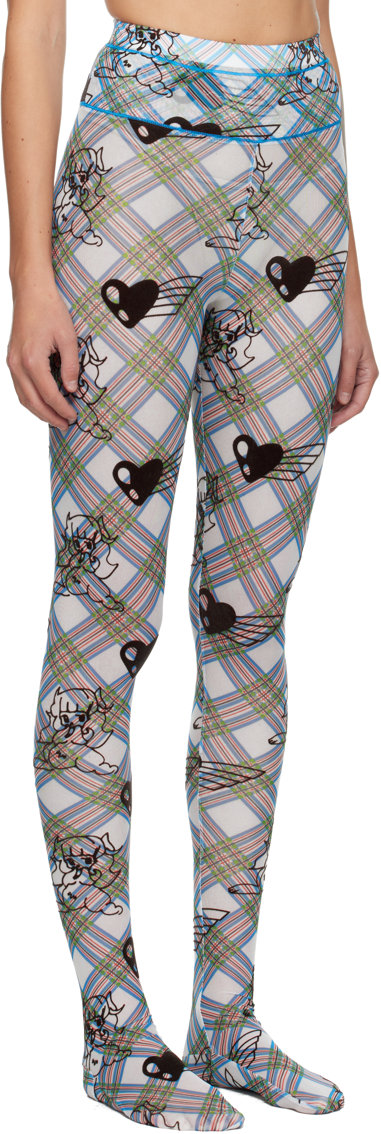 Chopova Lowena Blue & White Bunny Girl Argyle Mesh Leggings In Animal Print