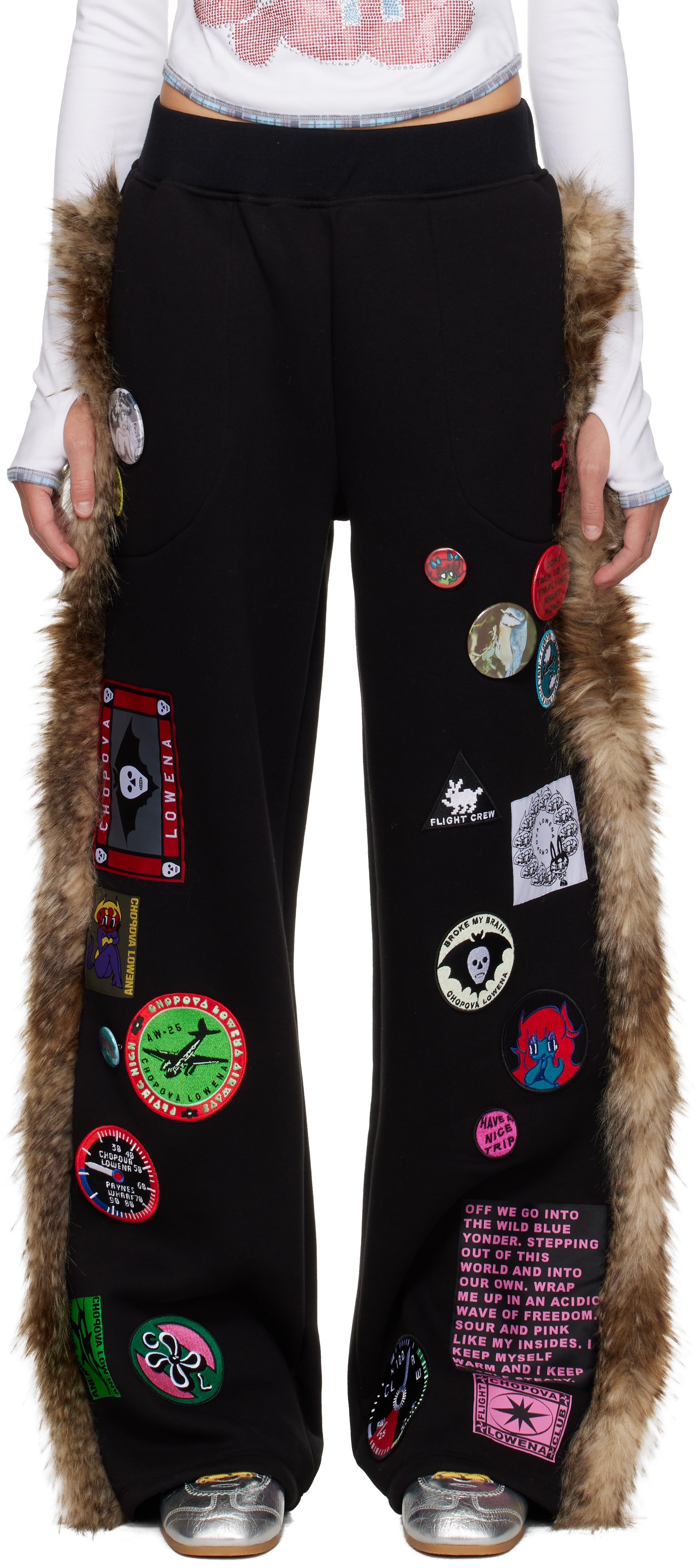 Chopova Lowena Black Faux-fur Sweatpants In White