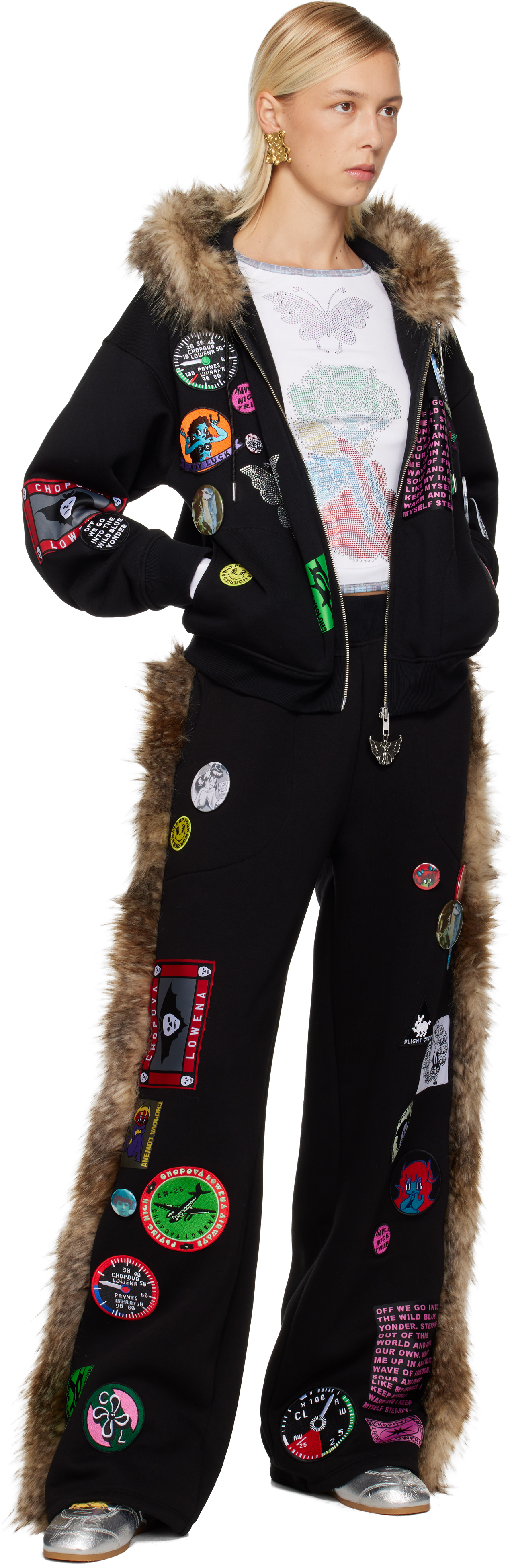 Chopova Lowena Black Faux-fur Sweatpants In White