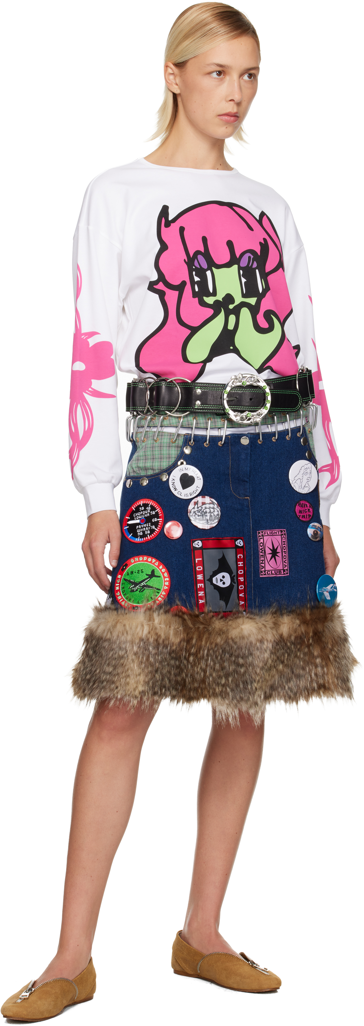 Chopova Lowena Navy & Beige Kram Knee Denim Miniskirt In Blue