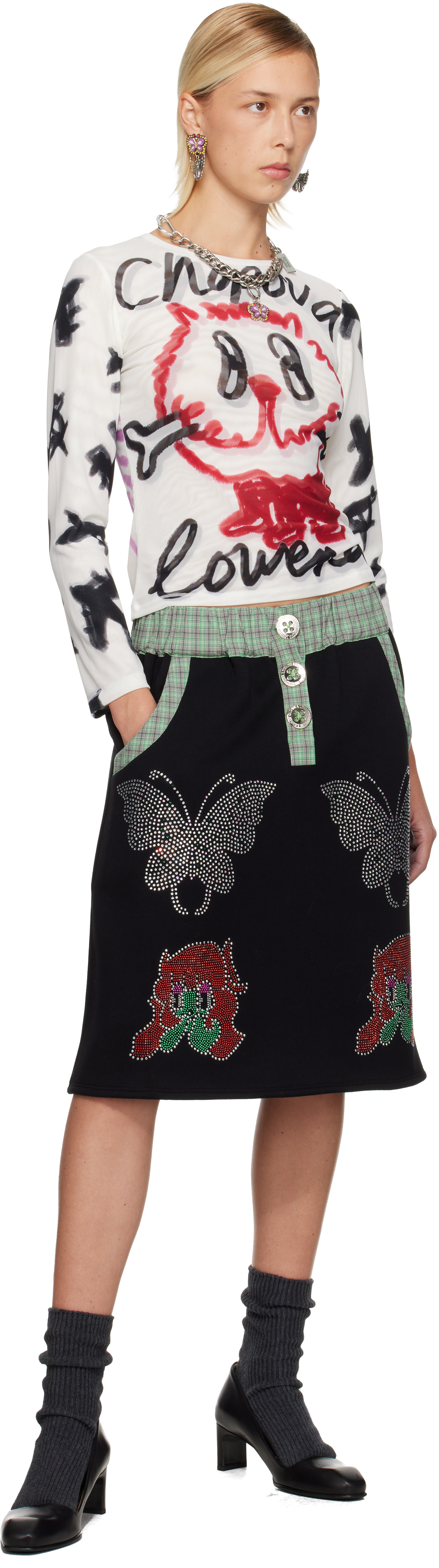 Chopova Lowena Black Quimby Midi Skirt In Multi