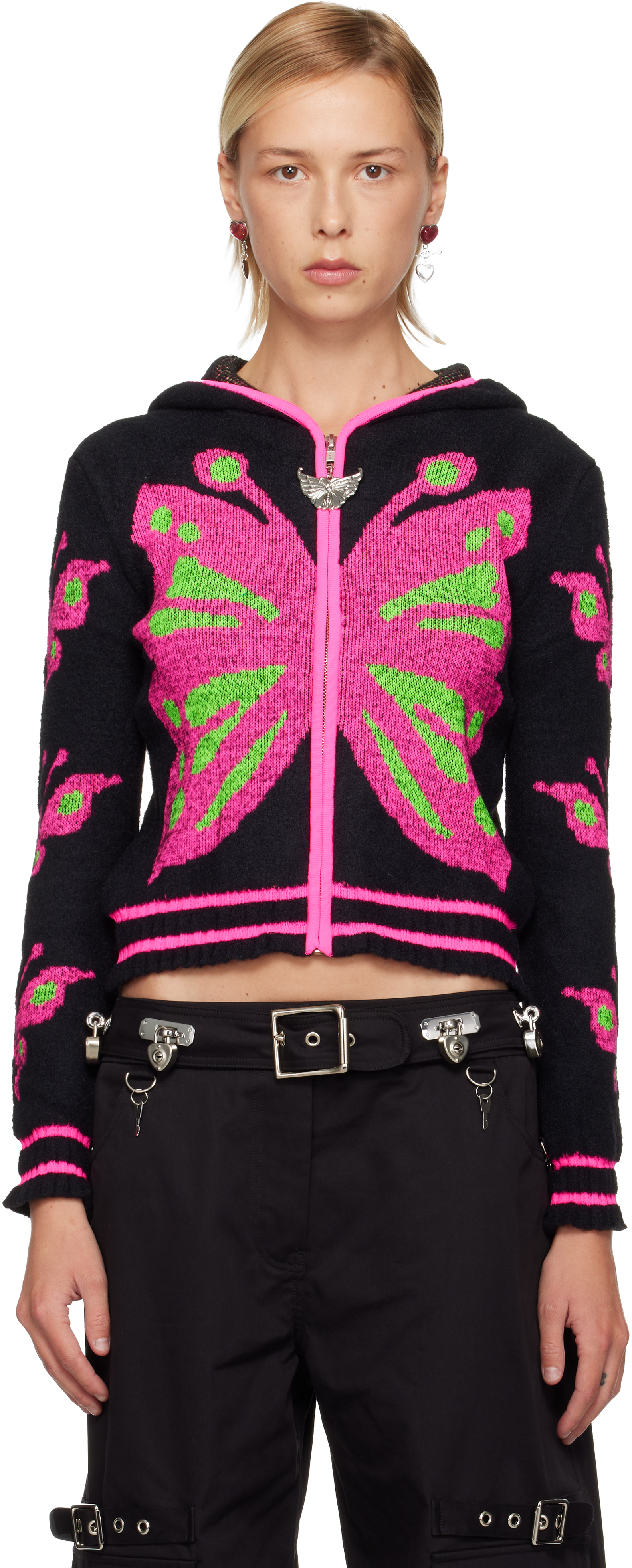 Chopova Lowena Black Neon Butterfly Hoodie In Multi