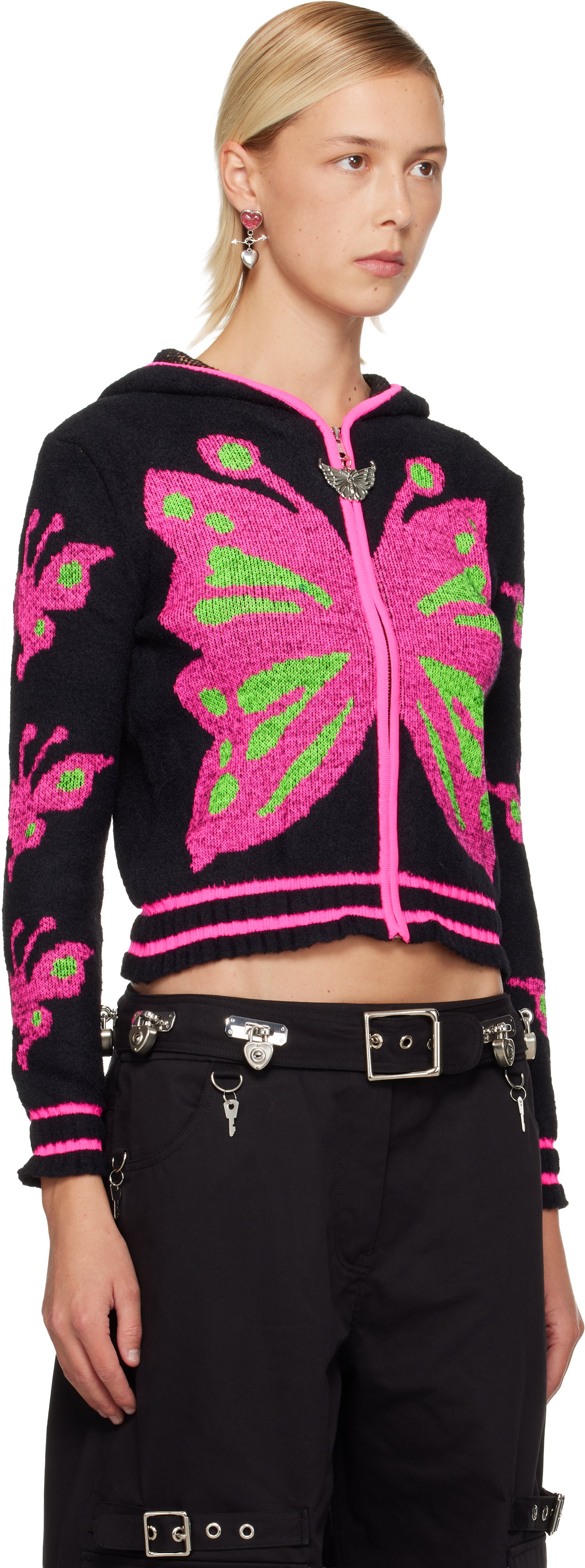 Chopova Lowena Black Neon Butterfly Hoodie In Black