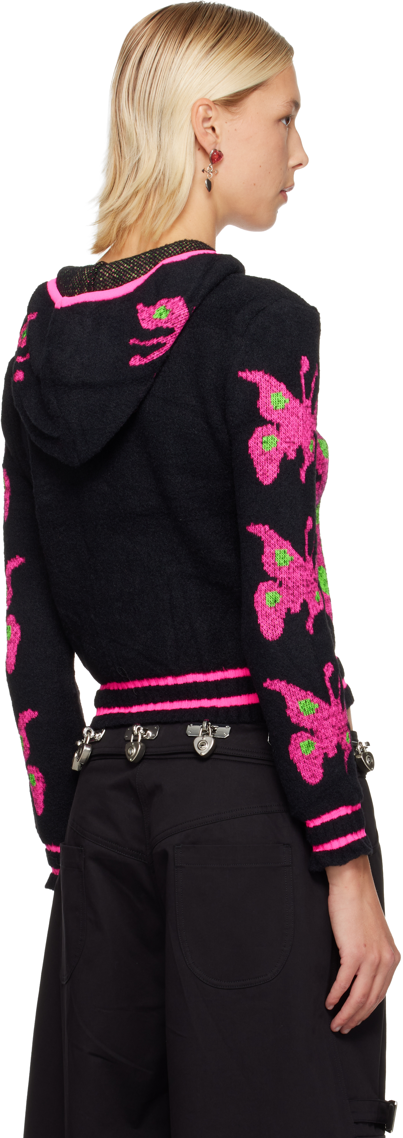 Chopova Lowena Black Neon Butterfly Hoodie In Black