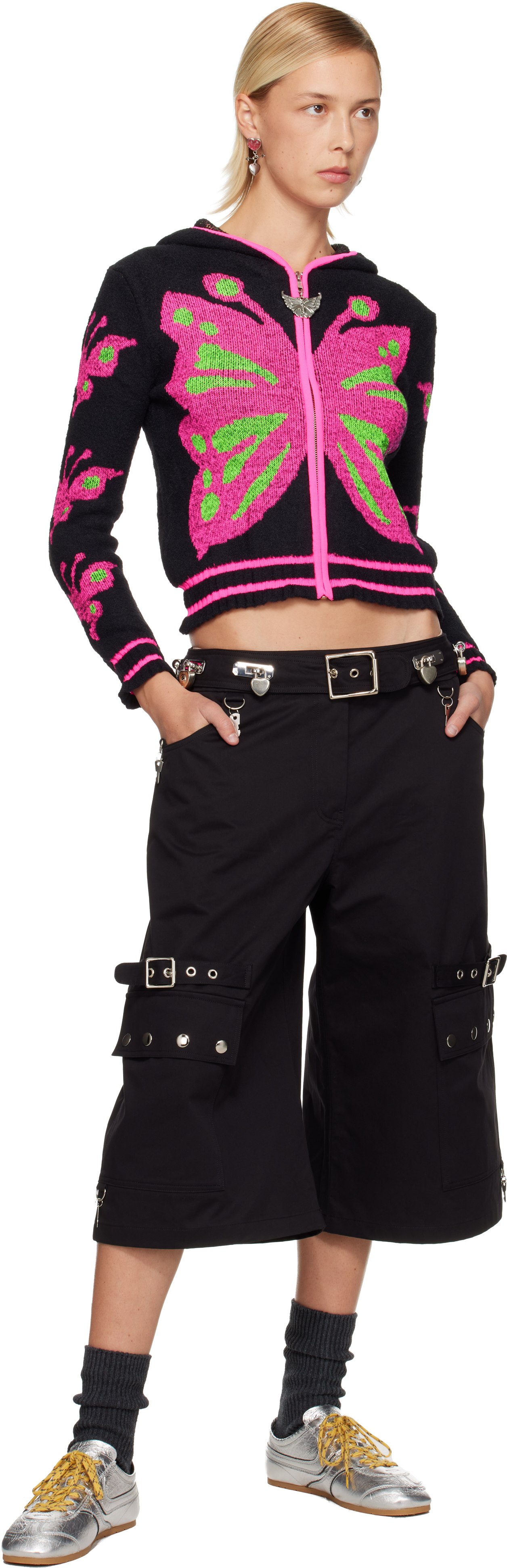 Chopova Lowena Black Neon Butterfly Hoodie In Black