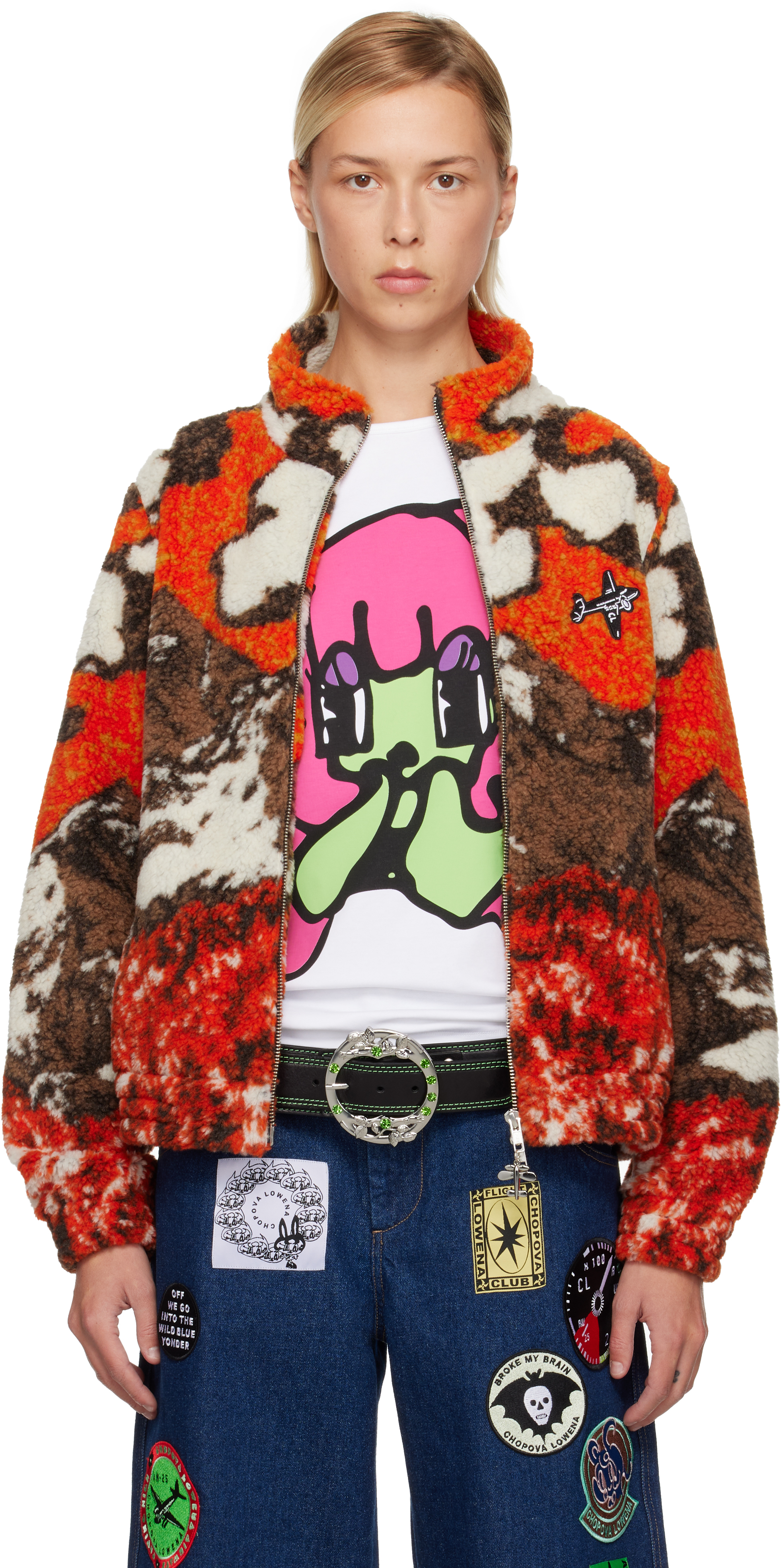 Chopova Lowena Orange Cl Airlines Fleece Jacket In Multi