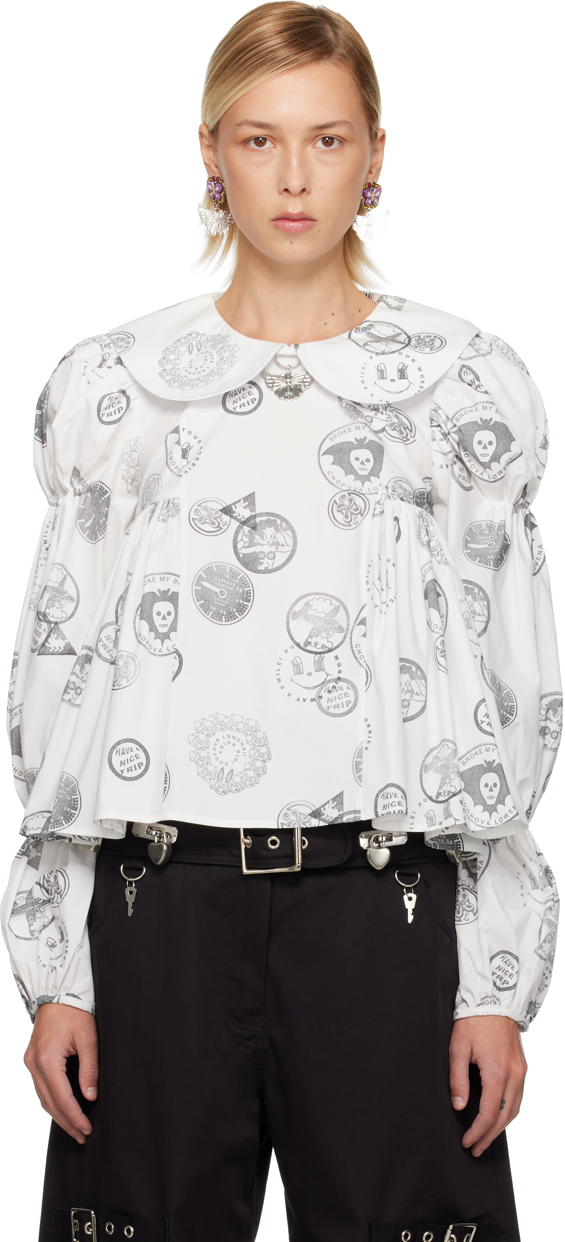 Chopova Lowena White Willa Stamped Blouse In Multi