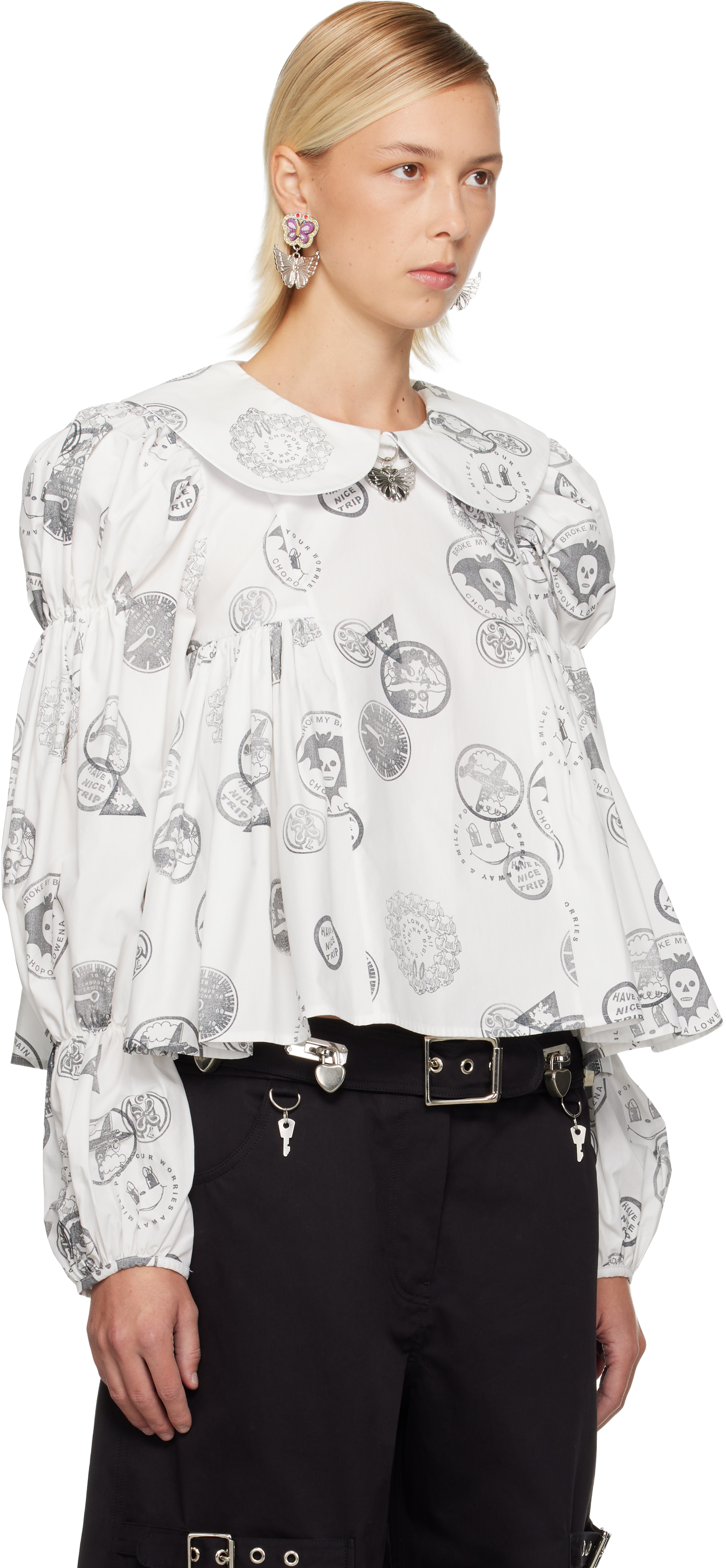 Chopova Lowena White Willa Stamped Blouse In Multi