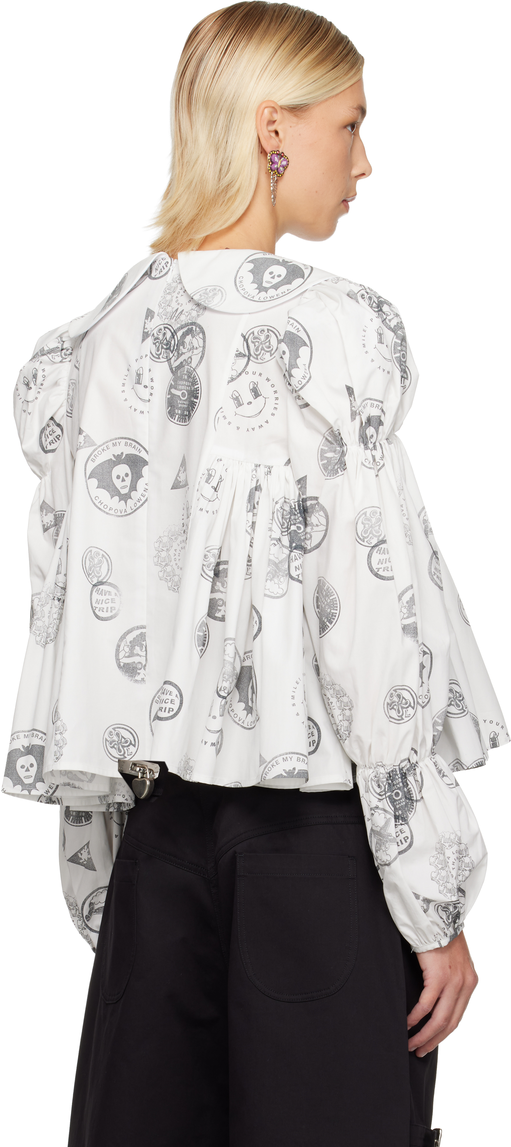 Chopova Lowena White Willa Stamped Blouse In Multi