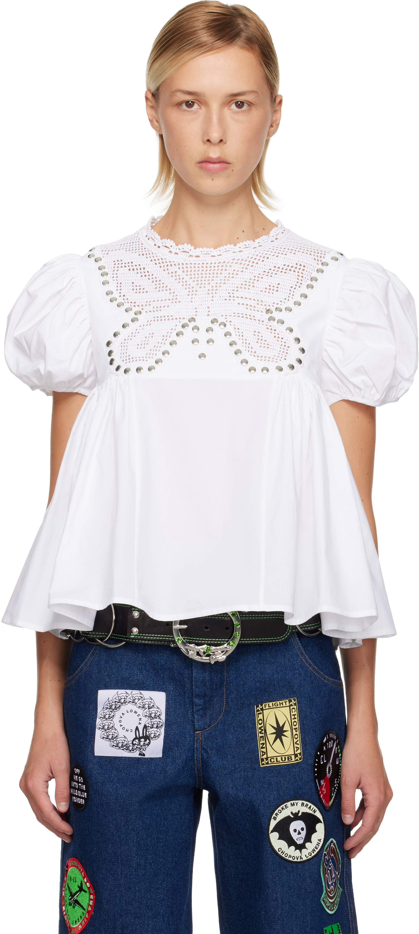 Chopova Lowena White Willa Hand Crochet Blouse In White