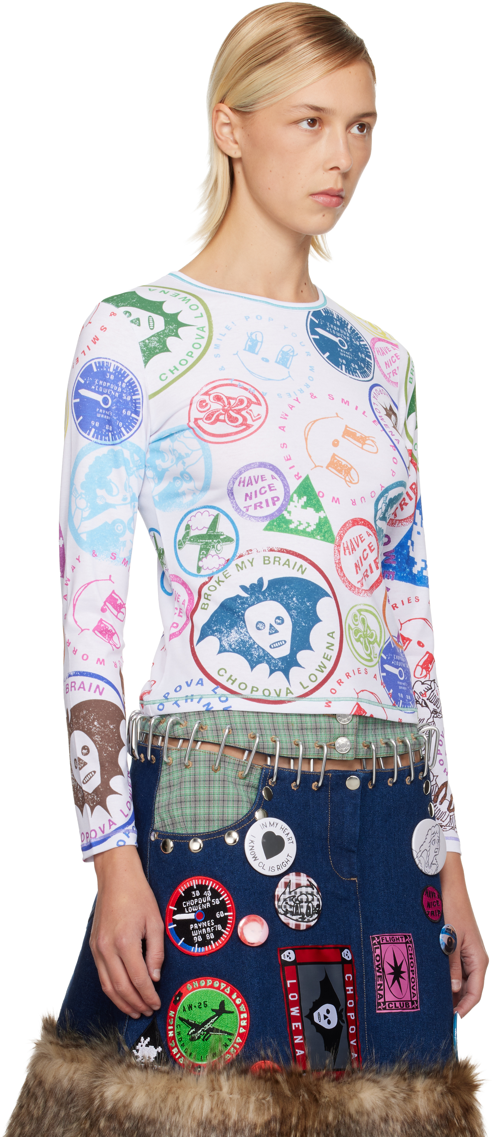 Chopova Lowena White Stamp It Fitted Jersey T-shirt In Animal 