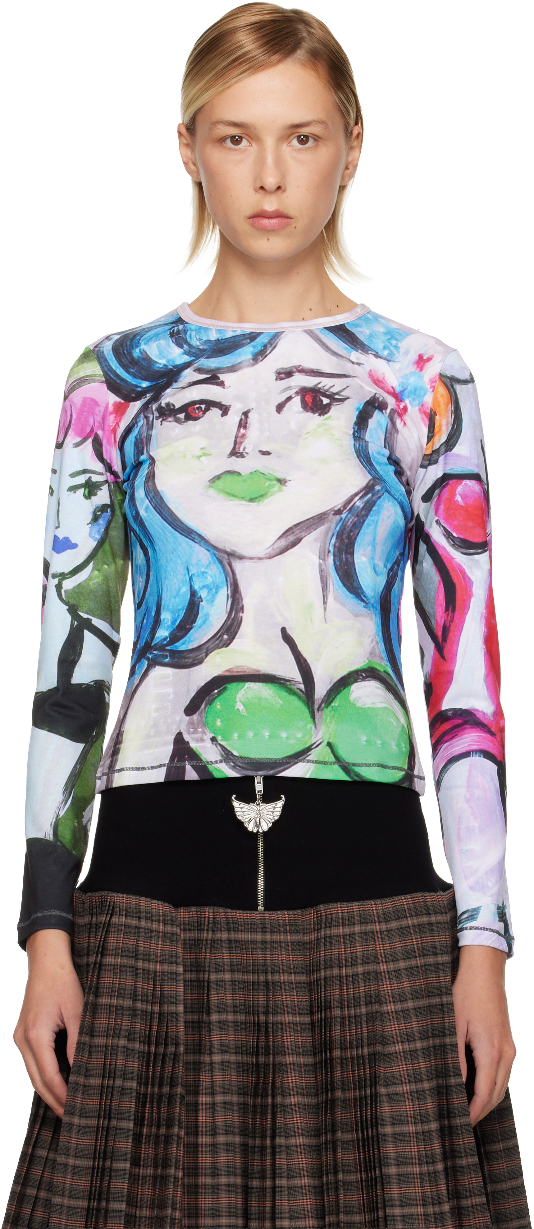 Chopova Lowena Multicolor Painted Pin Up Fitted Jersey T-shirt In Blue