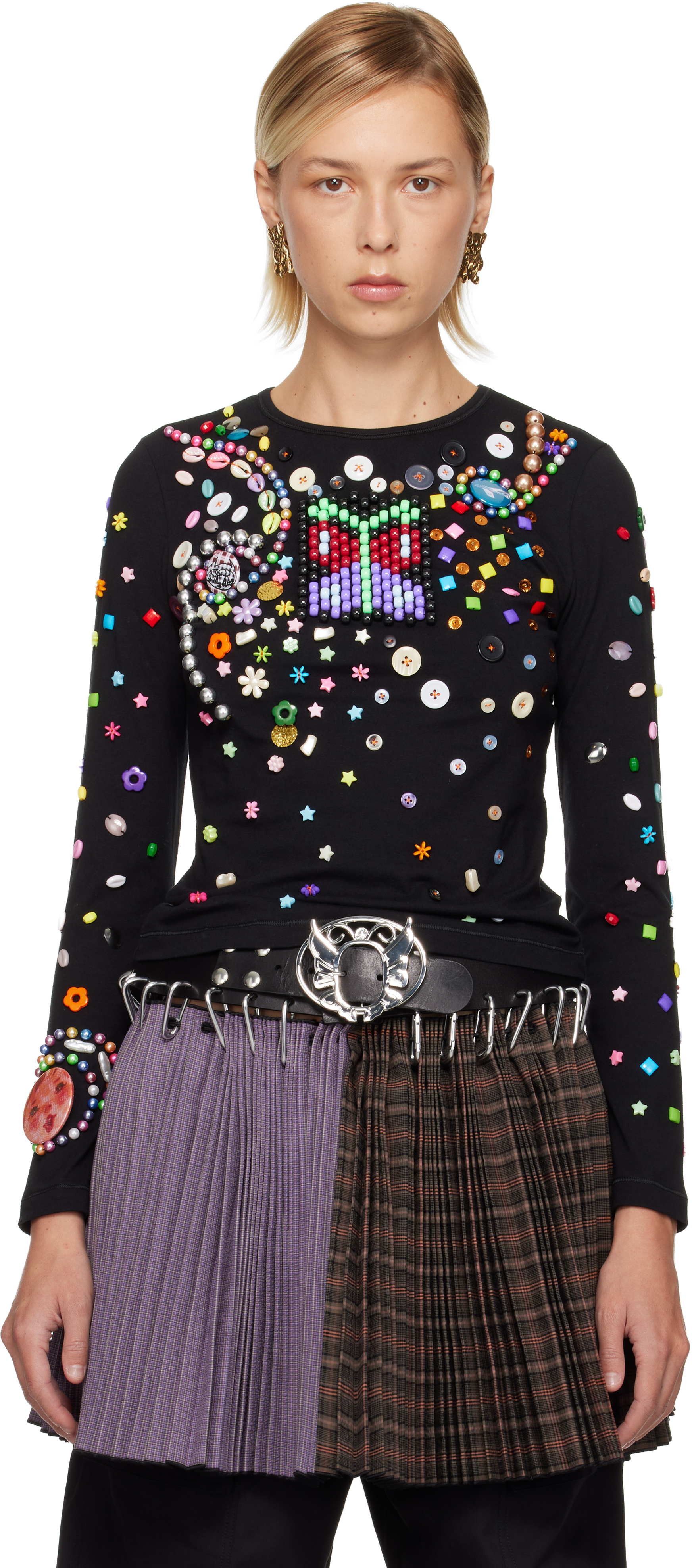 Chopova Lowena Black Night Defunct Beaded Jersey T-shirt In Black