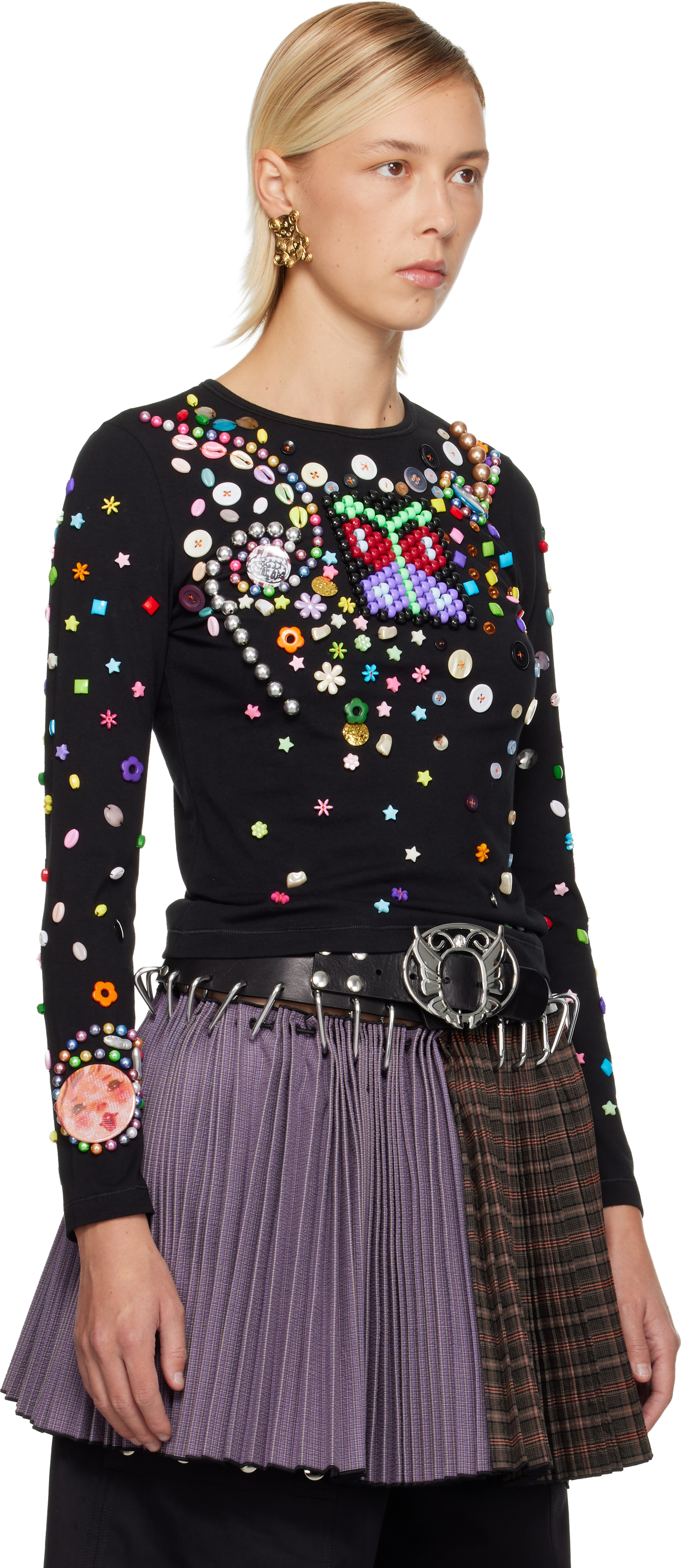 Chopova Lowena Black Night Defunct Beaded Jersey T-shirt In Black