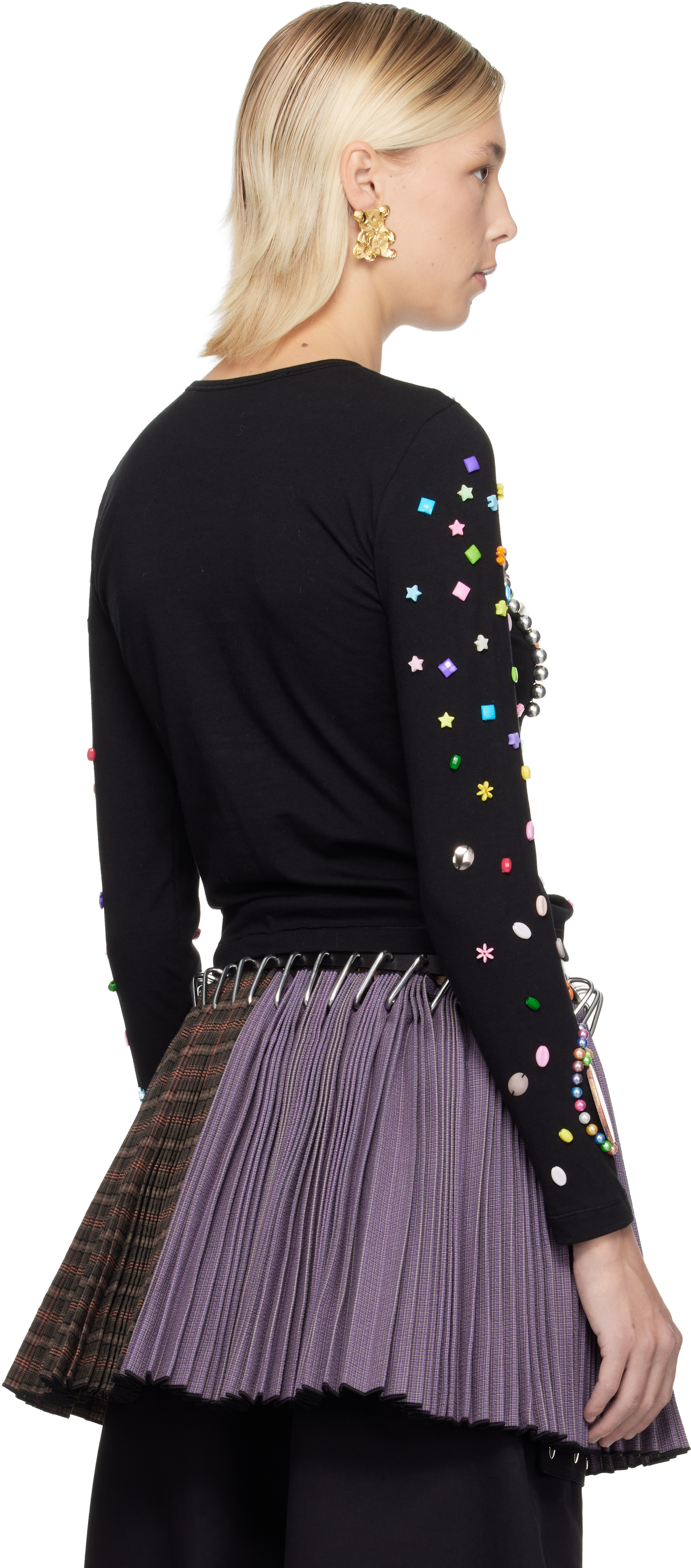 Chopova Lowena Black Night Defunct Beaded Jersey T-shirt In Black