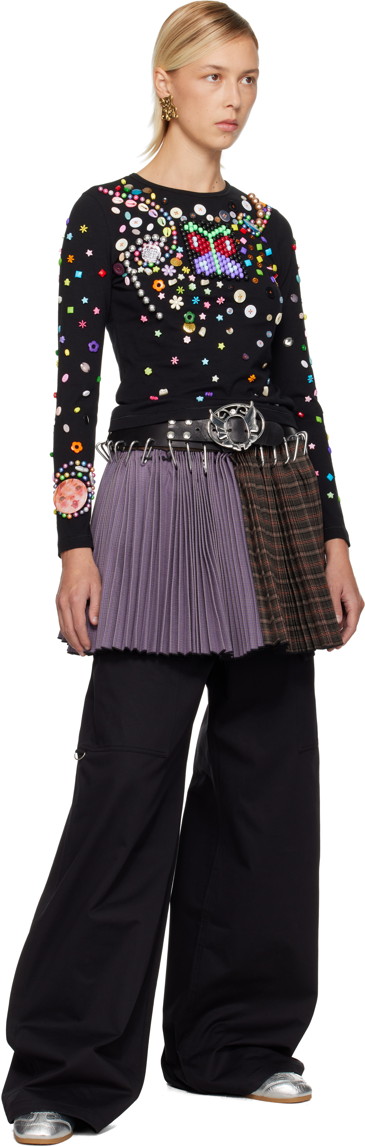 Chopova Lowena Black Night Defunct Beaded Jersey T-shirt In Black