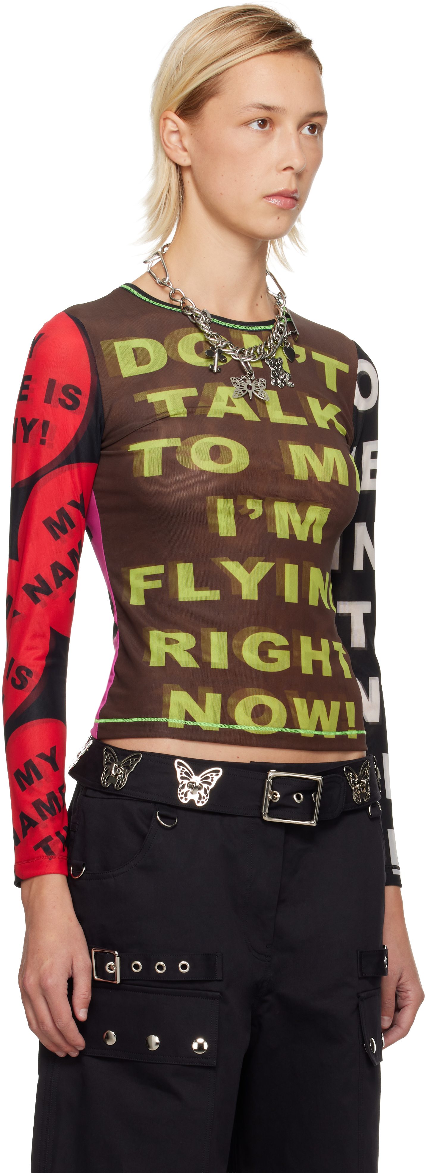 Chopova Lowena Don't Talk To Me Long Sleeve Mesh Top In Animal Print