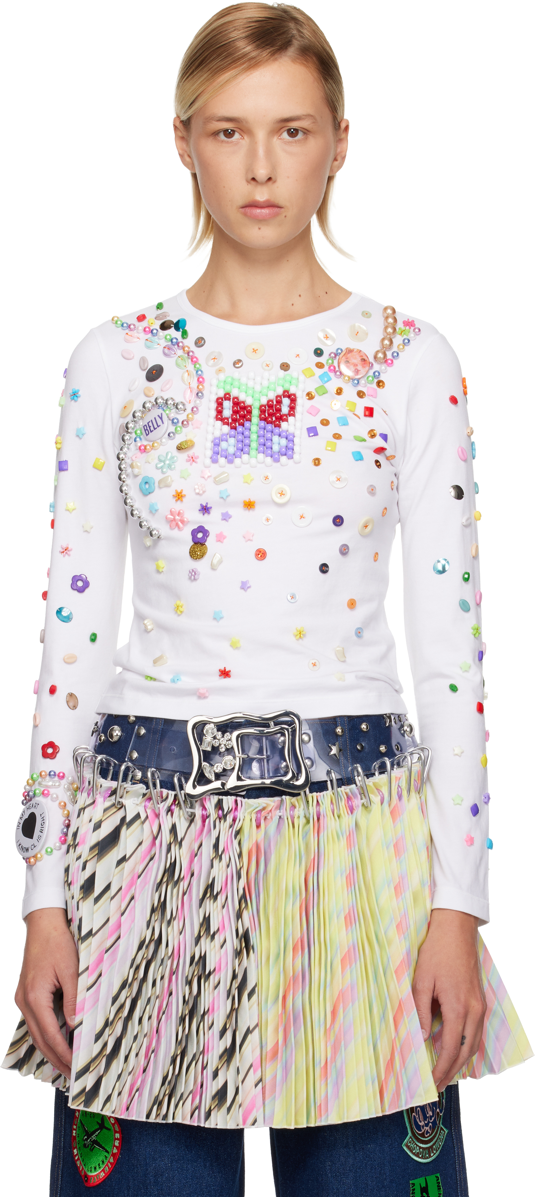 Chopova Lowena White Day Defunct Beaded Jersey T-shirt In Multi