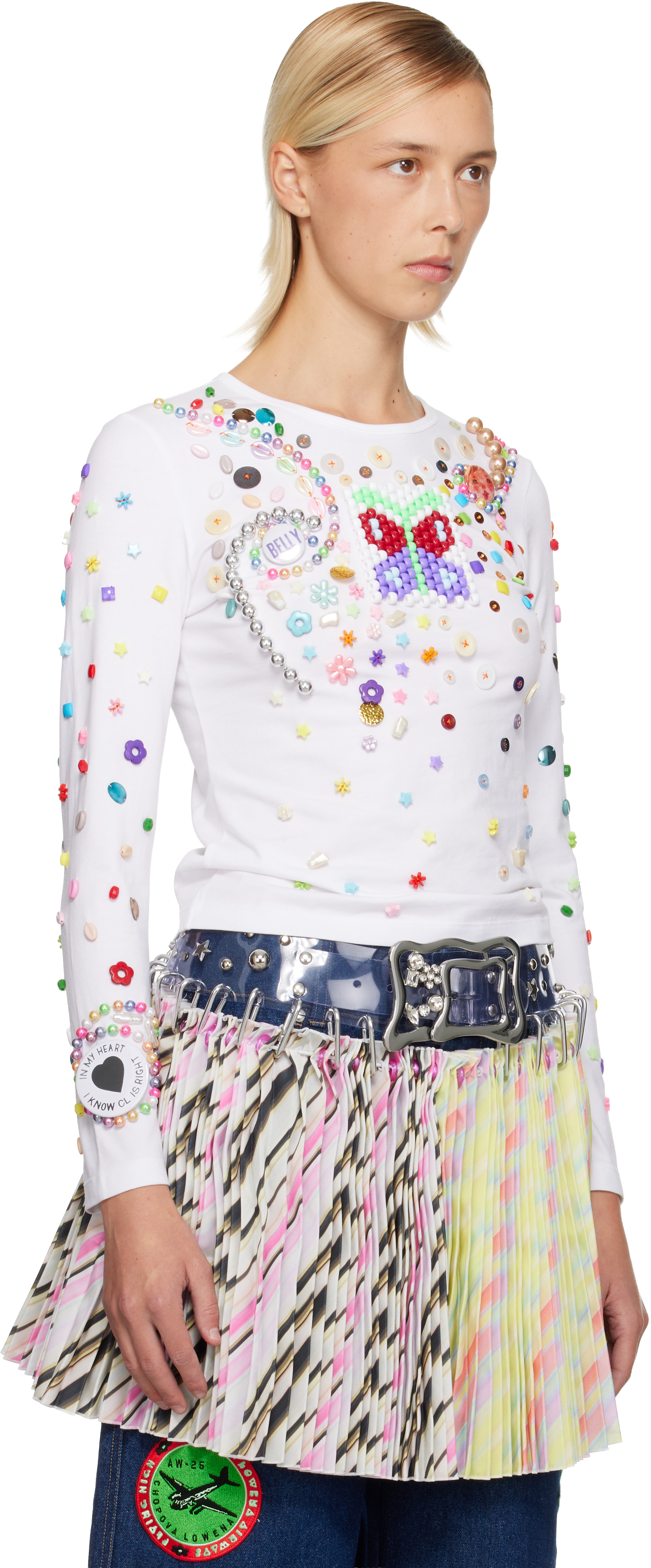 Chopova Lowena White Day Defunct Beaded Jersey T-shirt In Multi