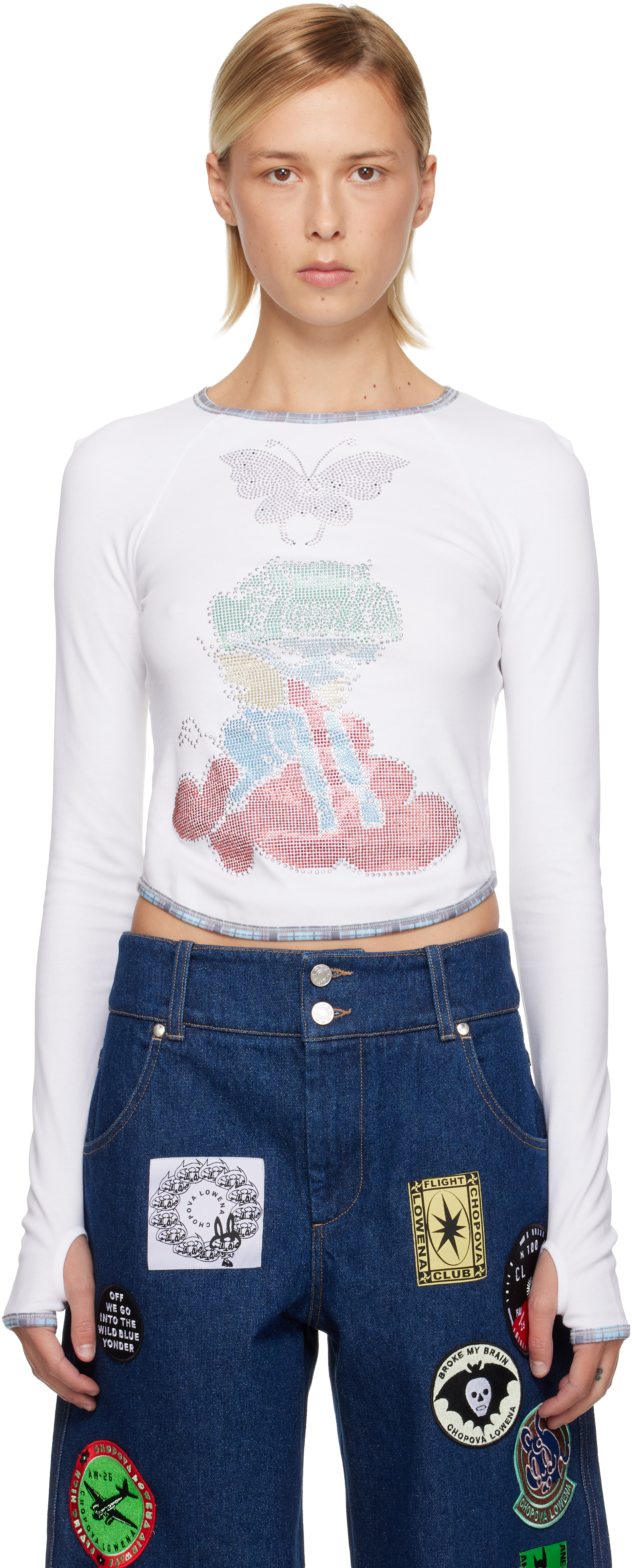 Chopova Lowena White Crystal Cloud Fitted Jersey T-shirt In White