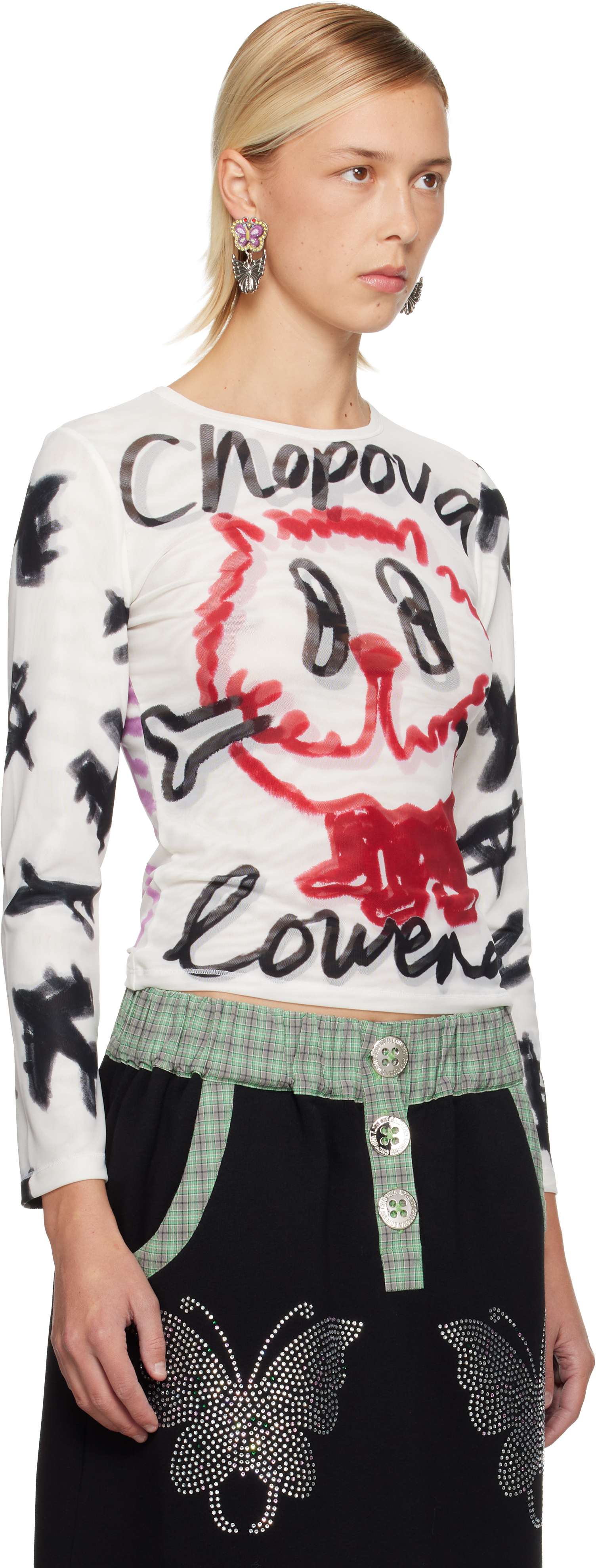 Chopova Lowena White Bone Mesh T-shirt In Multi