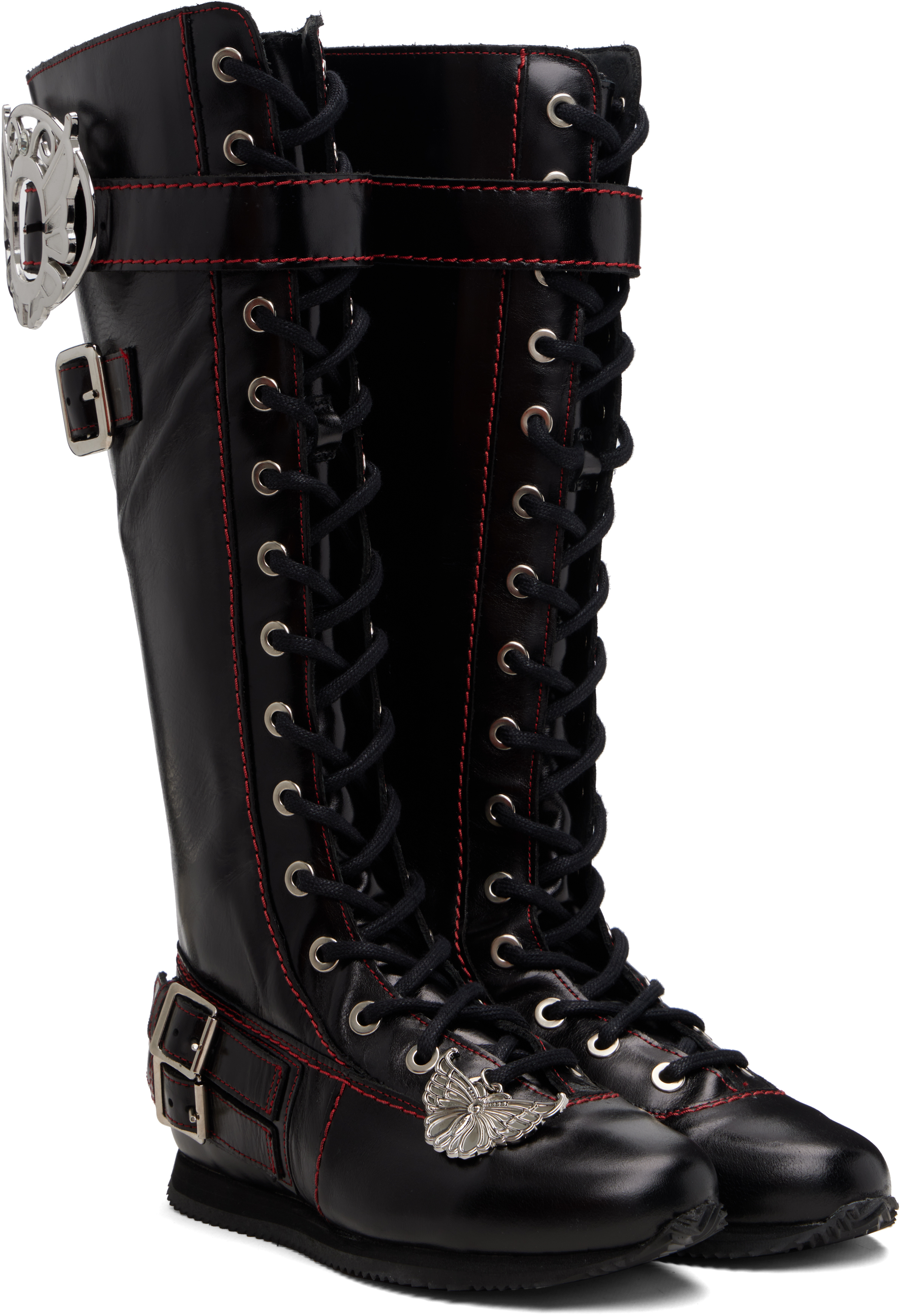 Chopova Lowena Black Chunky Lace Up Stefanie Tall Boots In Black