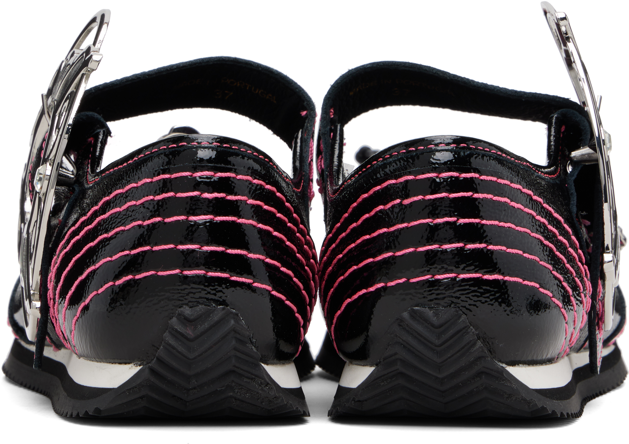 Chopova Lowena Black & Pink Butterfly Marta Mary Jane Ballerina Flats