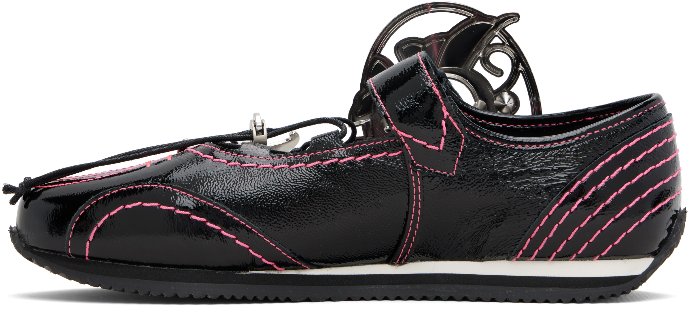 Chopova Lowena Black & Pink Butterfly Marta Mary Jane Ballerina Flats