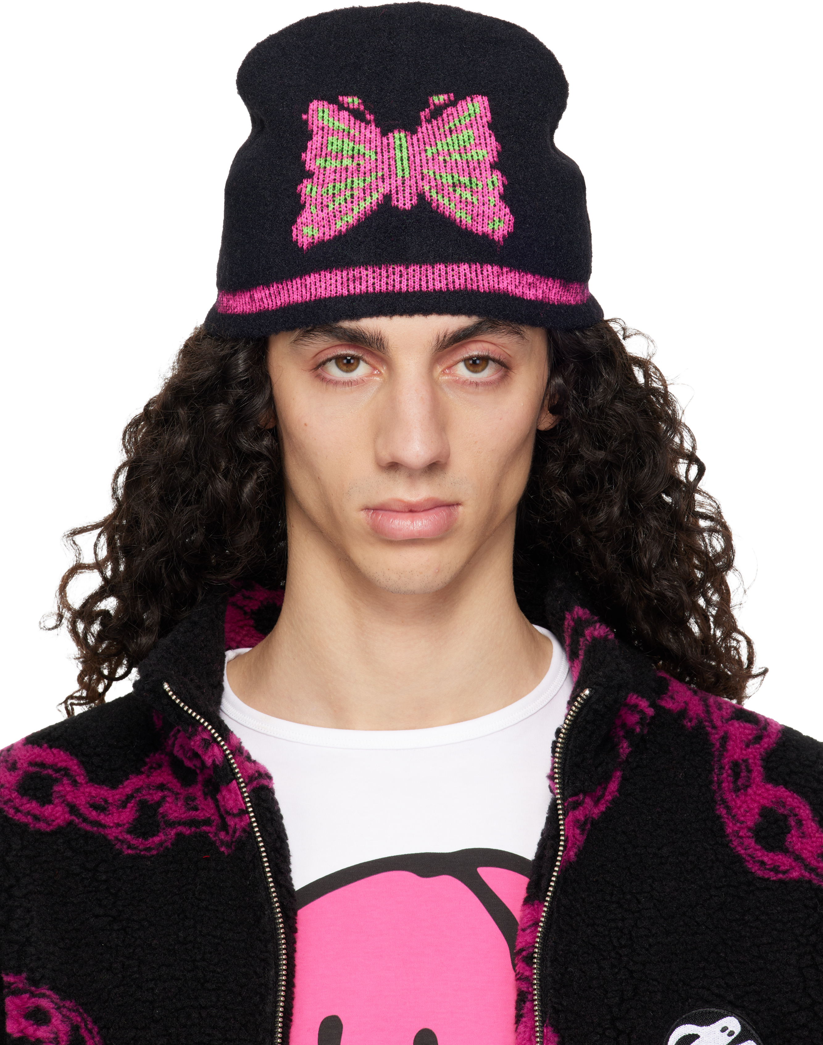 Chopova Lowena Black Cyber Butterfly Beanie In Black