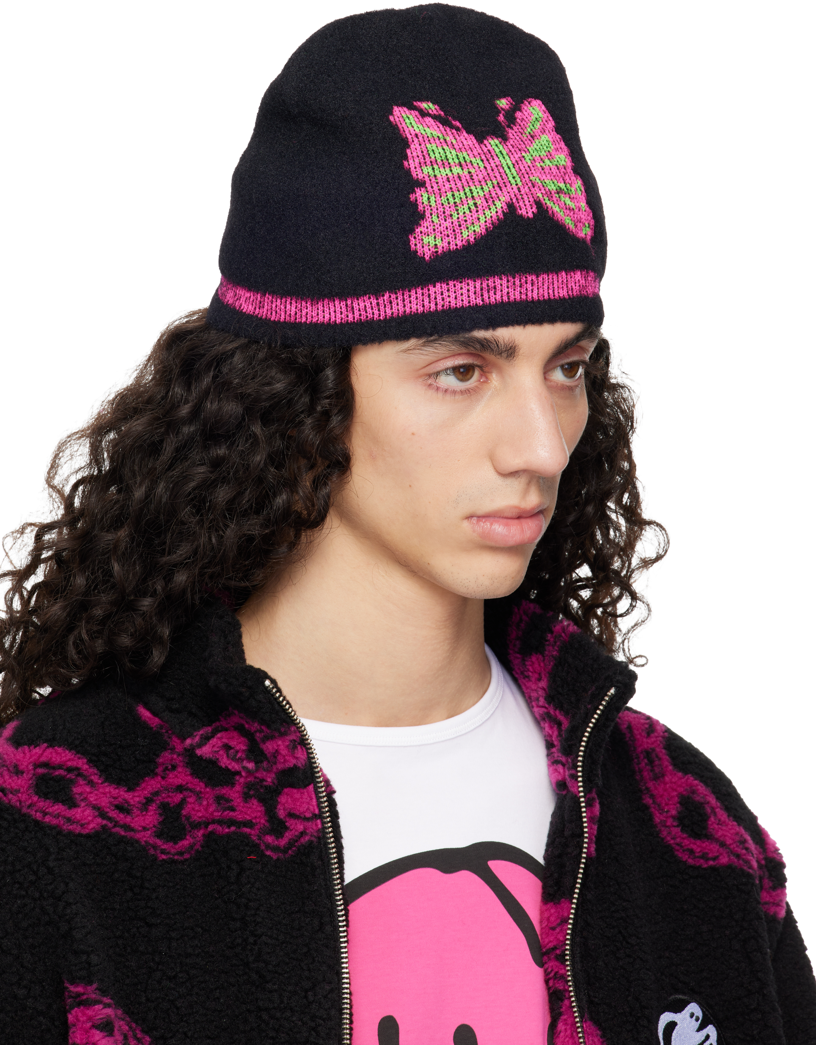 Chopova Lowena Black Cyber Butterfly Beanie In Black