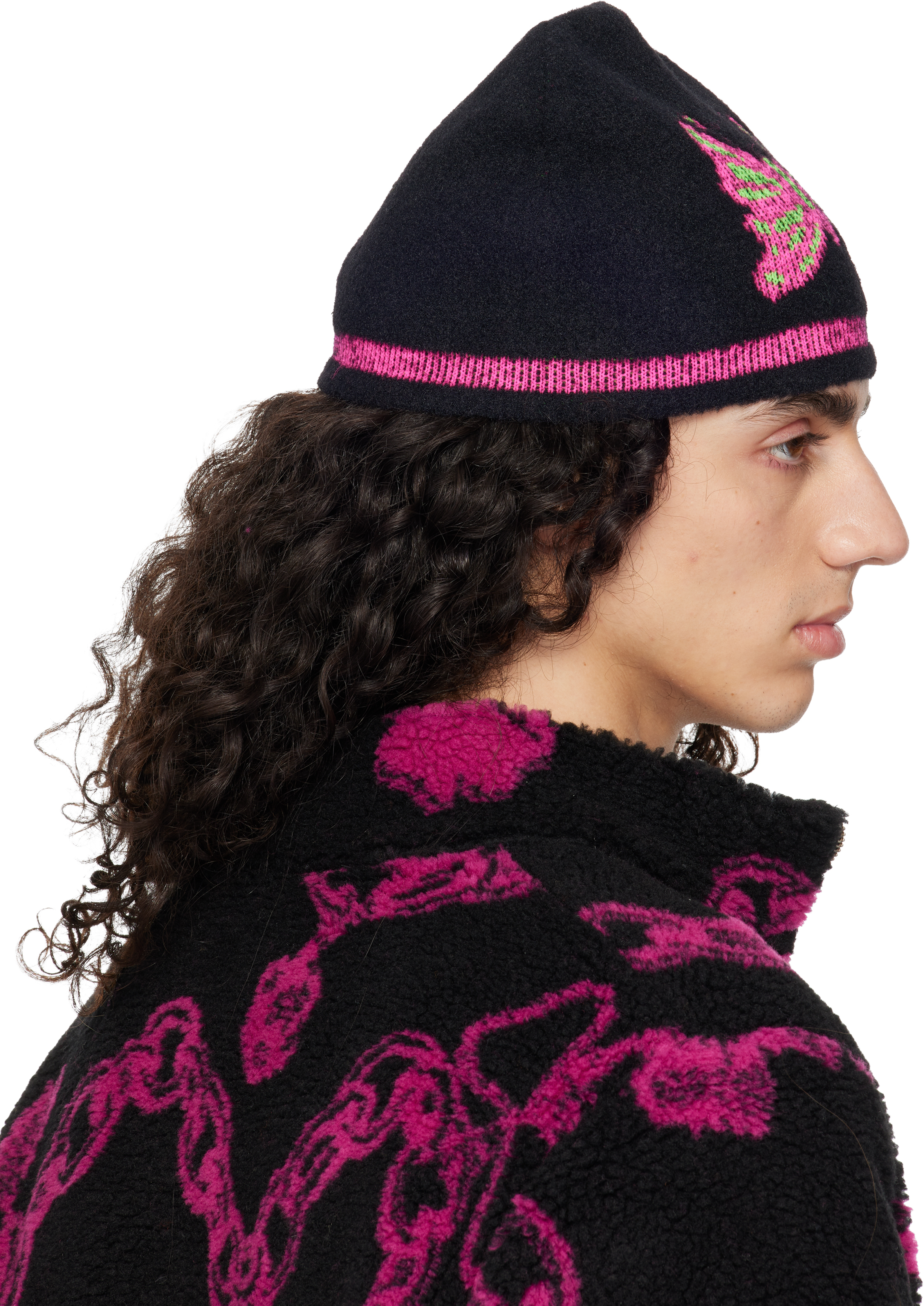 Chopova Lowena Black Cyber Butterfly Beanie In Black