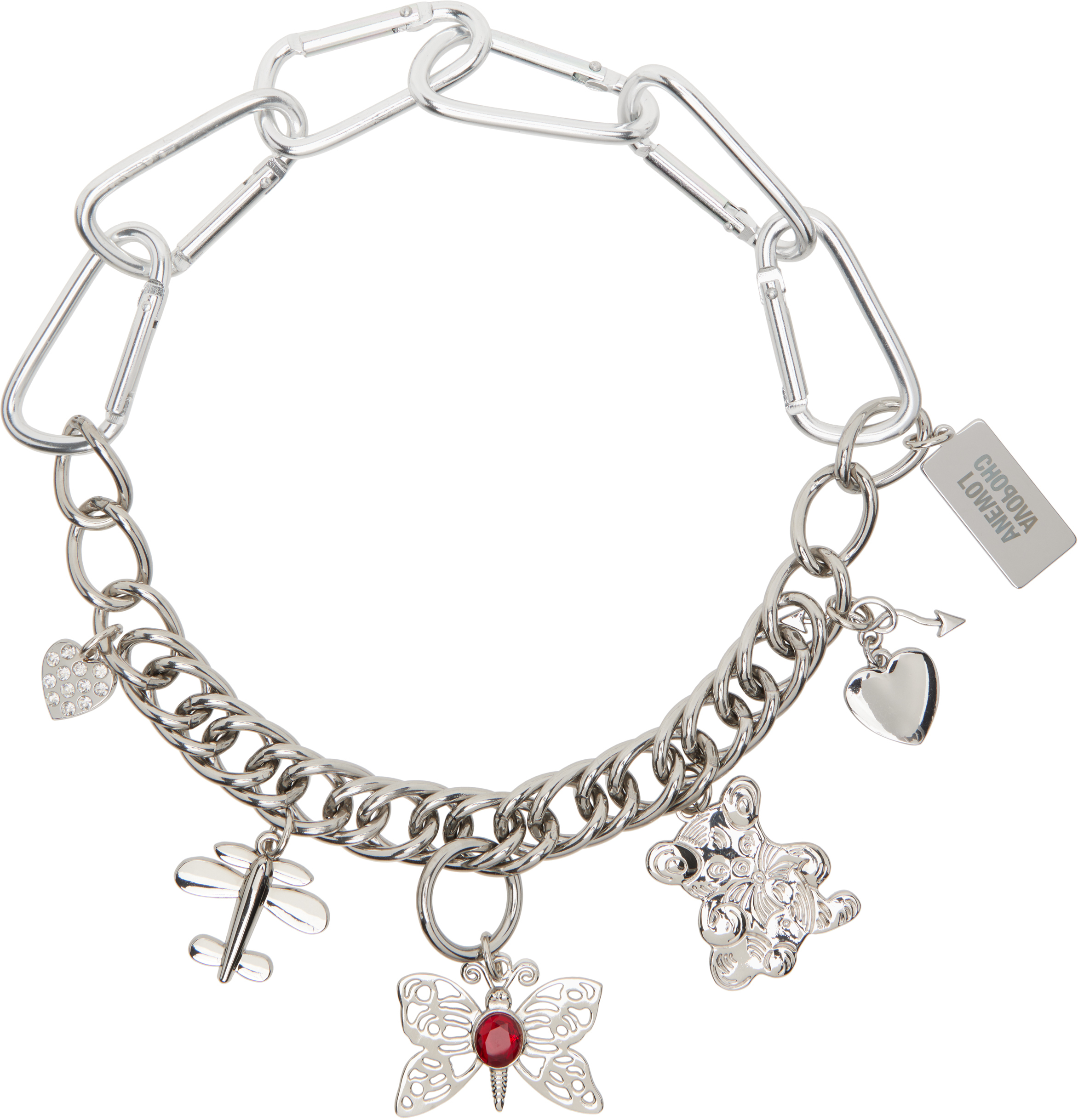 Chopova Lowena Fly Little Bear Carabiner Necklace In Silver