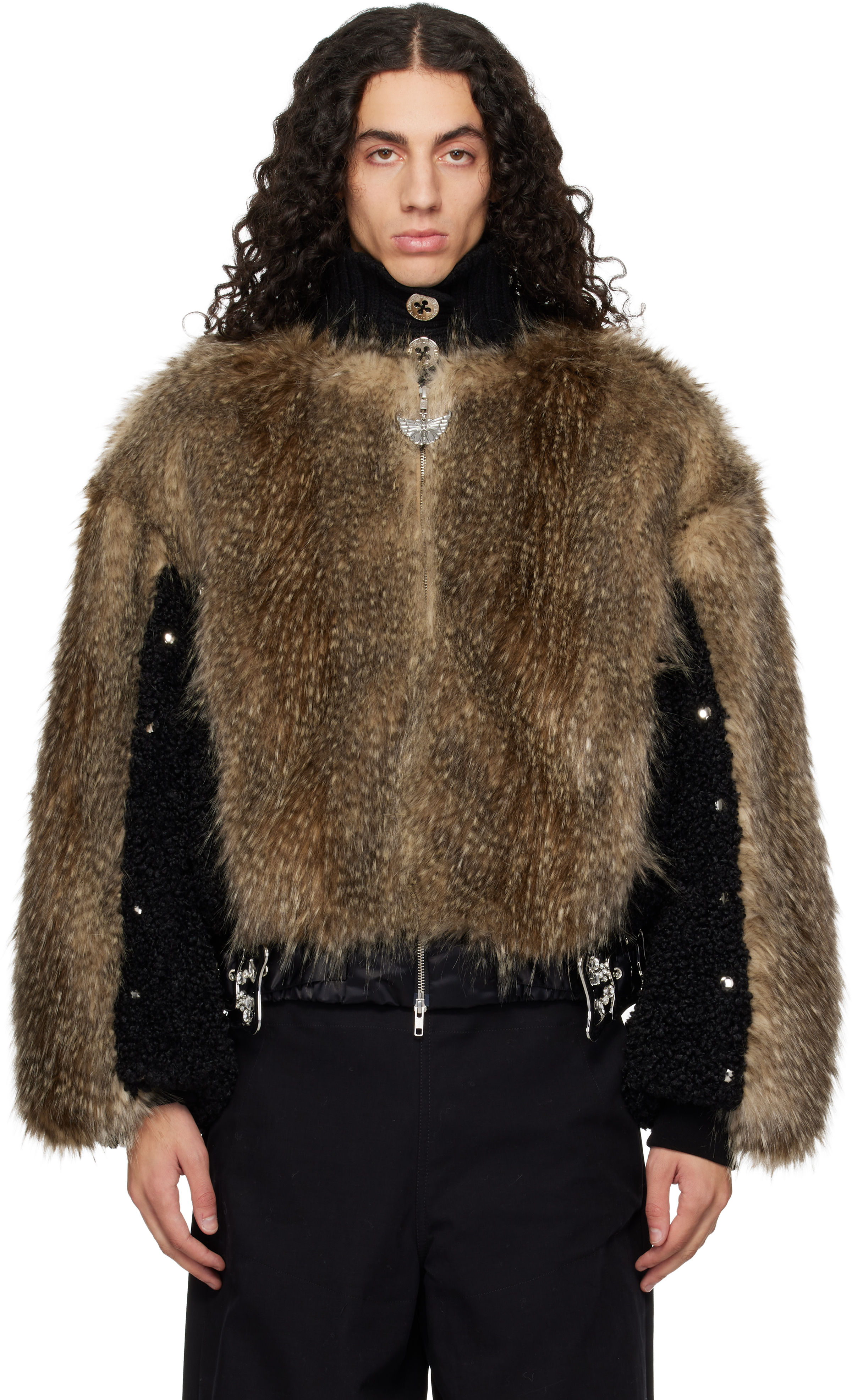 Chopova Lowena Brown French Kiss Faux-fur Bomber Jacket In Multi