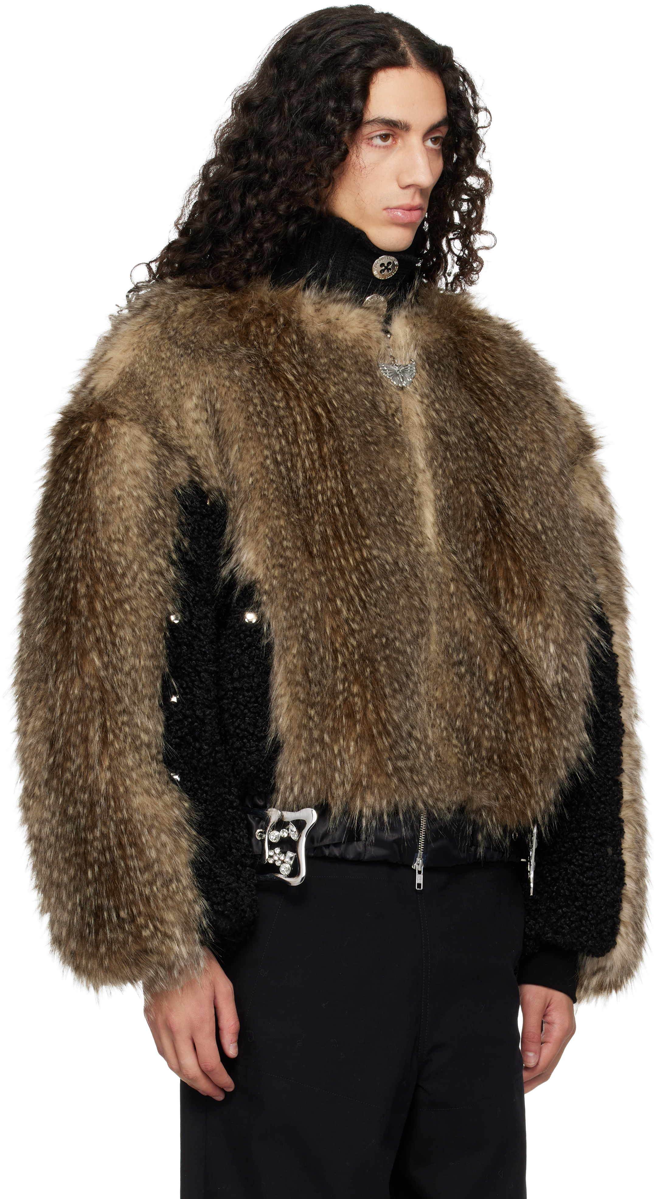 Chopova Lowena Brown French Kiss Faux-fur Bomber Jacket In Multi